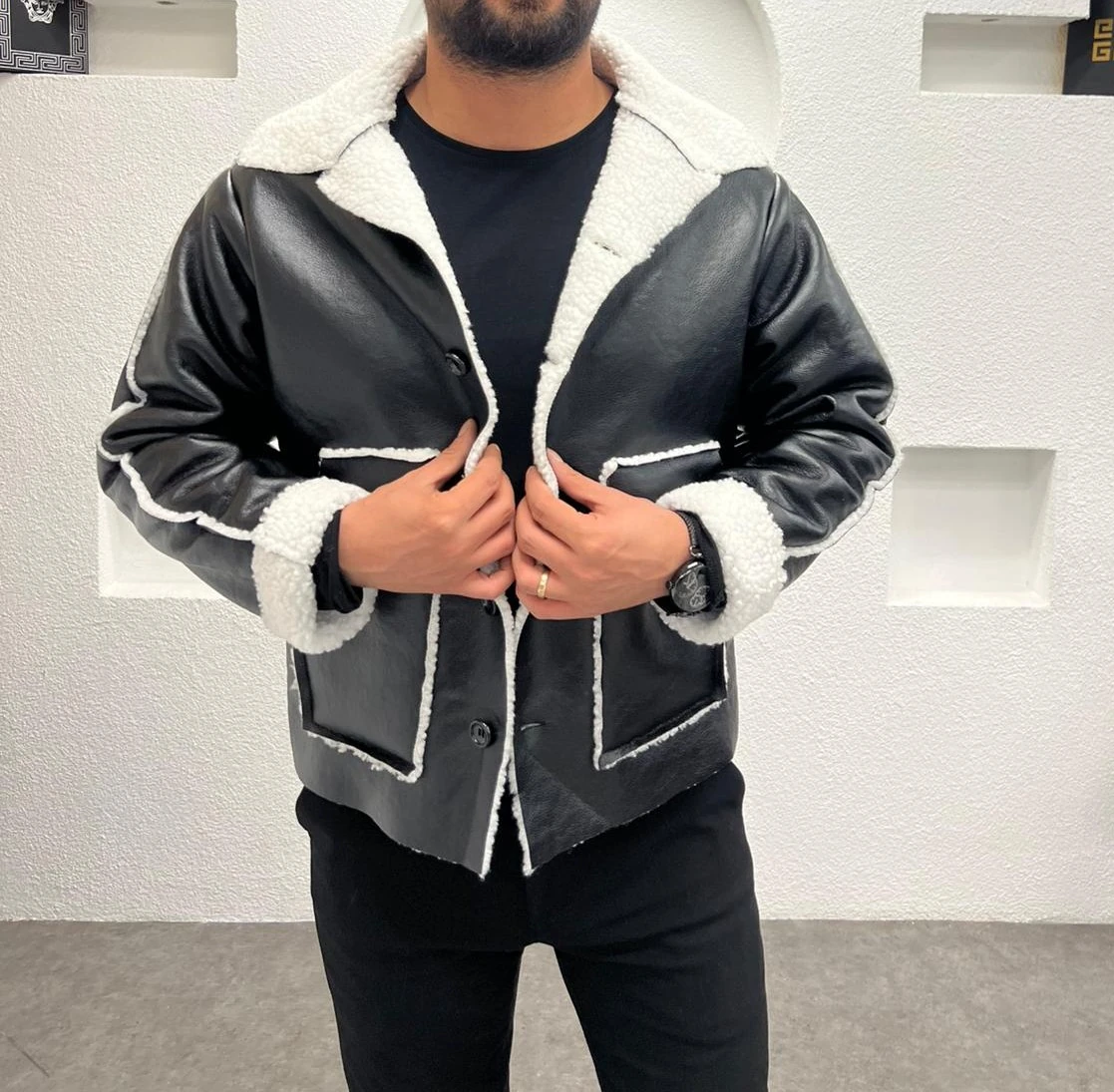 İçi Kürkli Oversize Deri Mont 