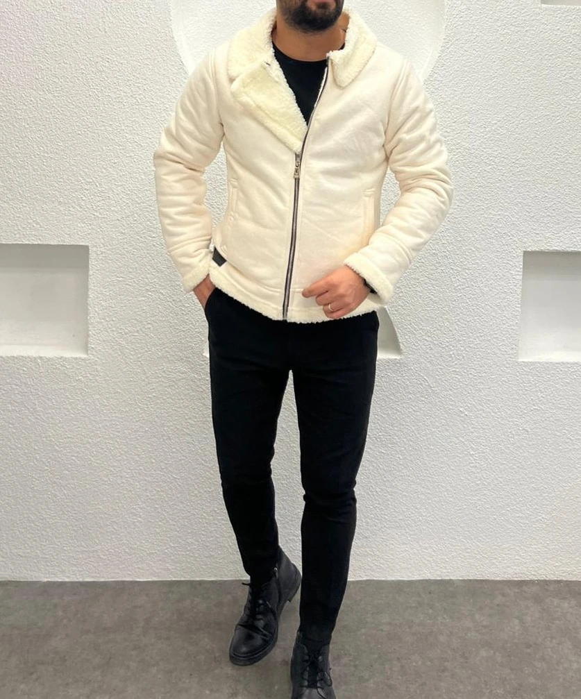 Erkek Napa Deri İçi Kürklü Fermuarlı Kışlık Mont 