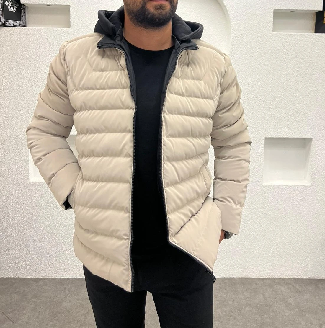 Su Ve Rüzgar Geçirmez Erkek Kapüşonlu Kışlık Şişme Mont