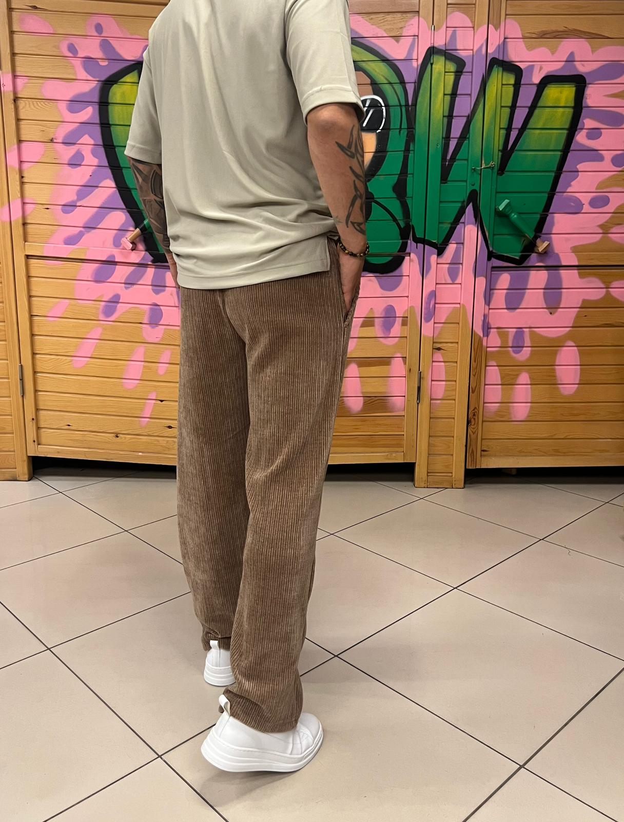 Kadife Kumaş Vizon Pantolon Baggy Kalıp