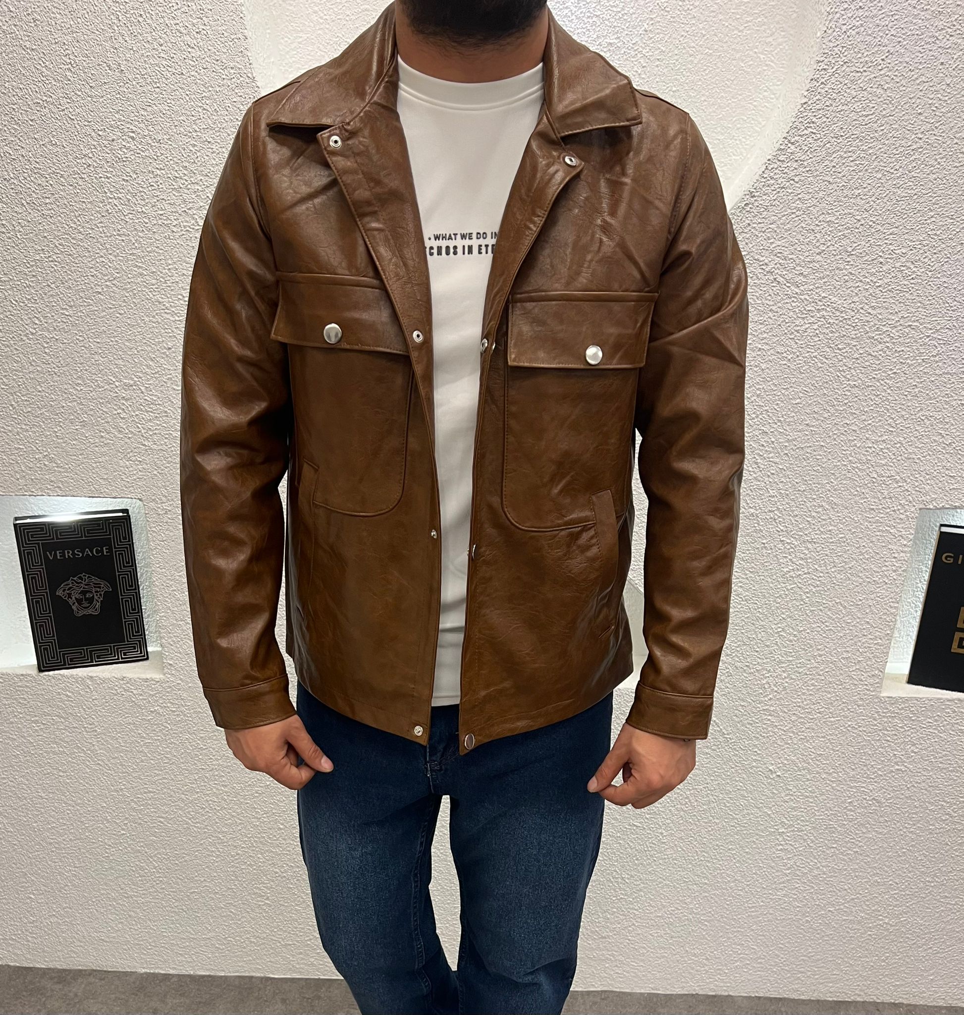 Erkek Premium Cep Detaylı Deri Ceket