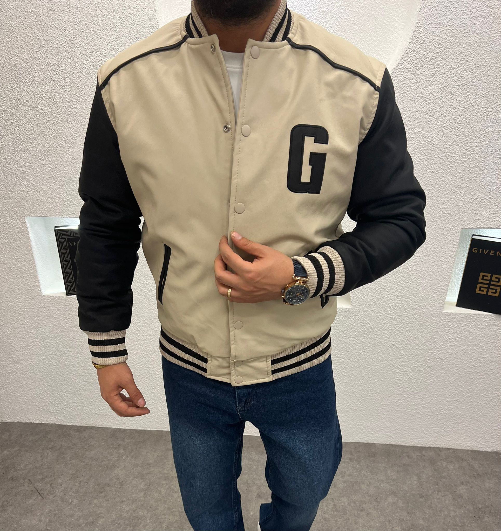 Baskılı Hakim Yaka Kalın Kolej Mont