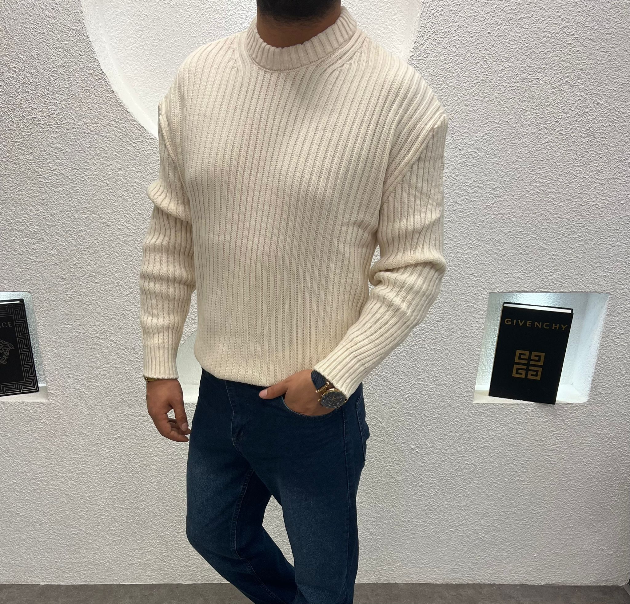 Bisiklet Yaka Kalın Triko Kazak Taba