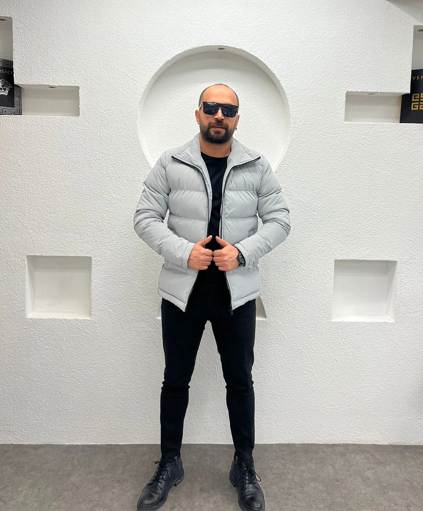 Dik Yaka Şişme Deri Mont 