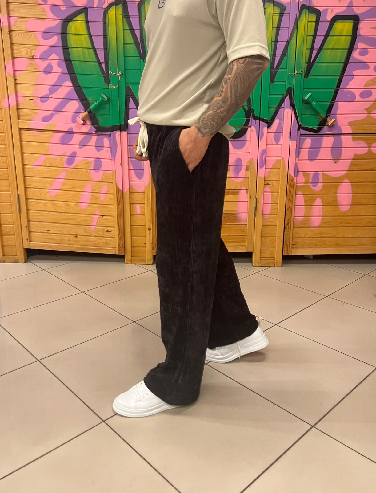 Kadife Kumaş Siyah Pantolon Baggy Kalıp 