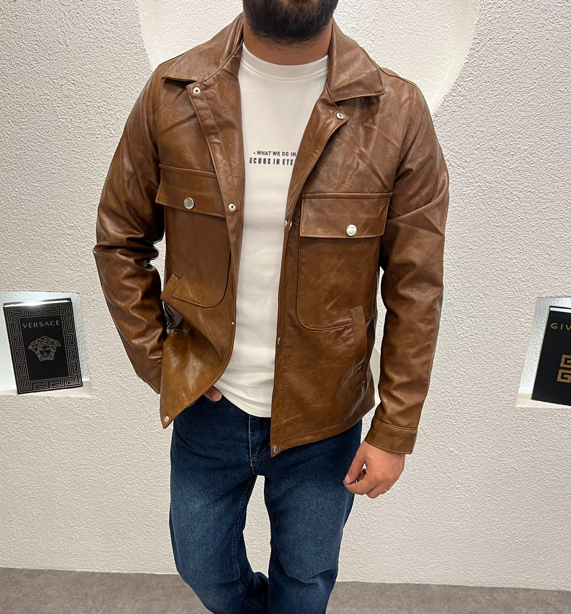 Erkek Premium Cep Detaylı Deri Ceket