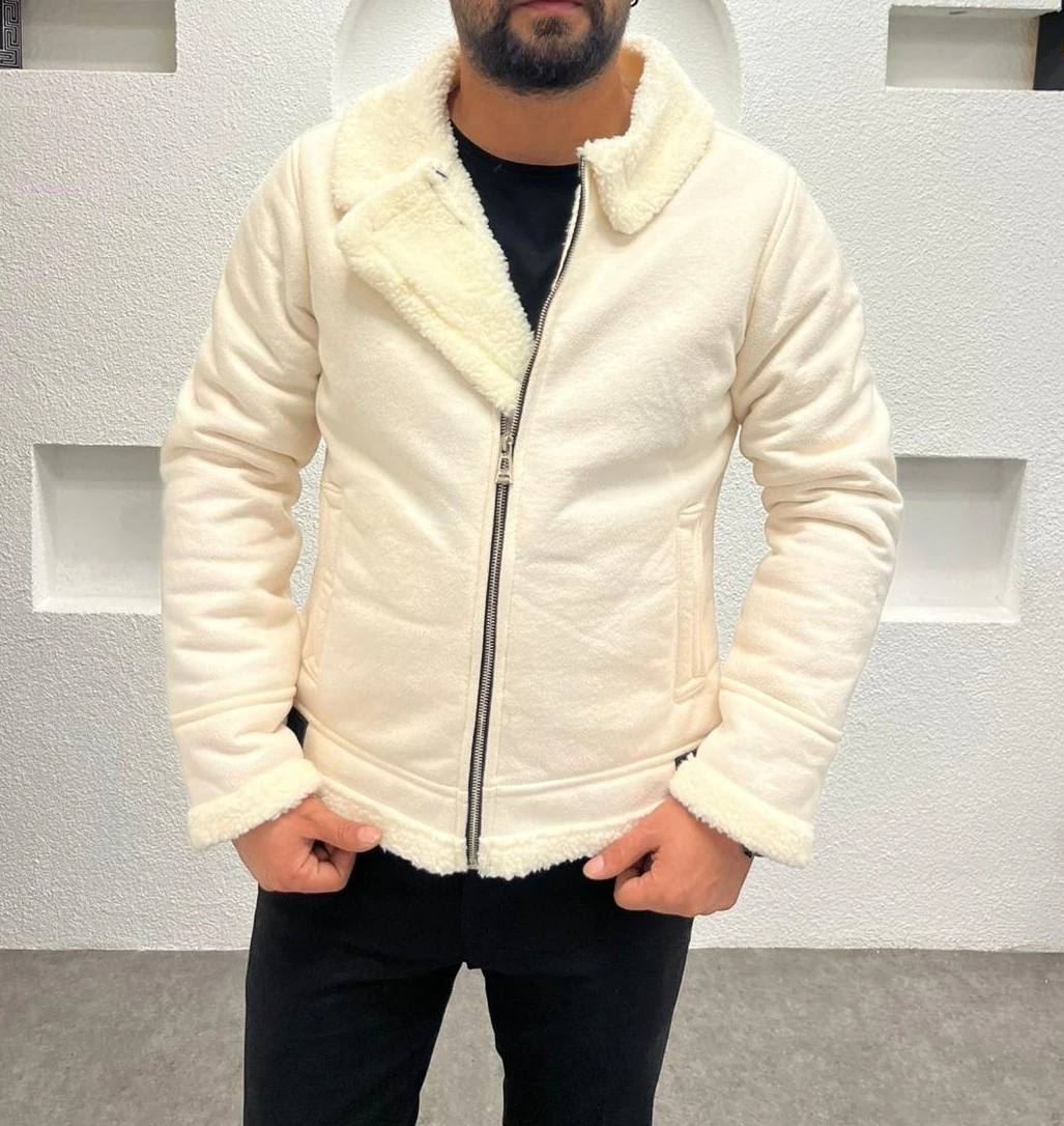 Erkek Napa Deri İçi Kürklü Fermuarlı Kışlık Mont 