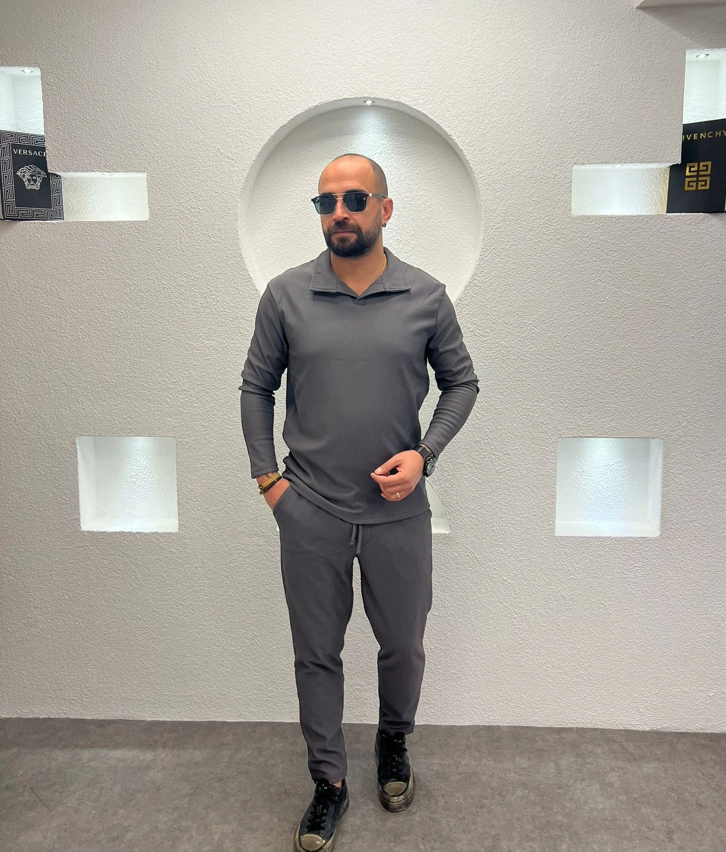 Slim Fit Polo Yaka Jogger Takım - Antrasit