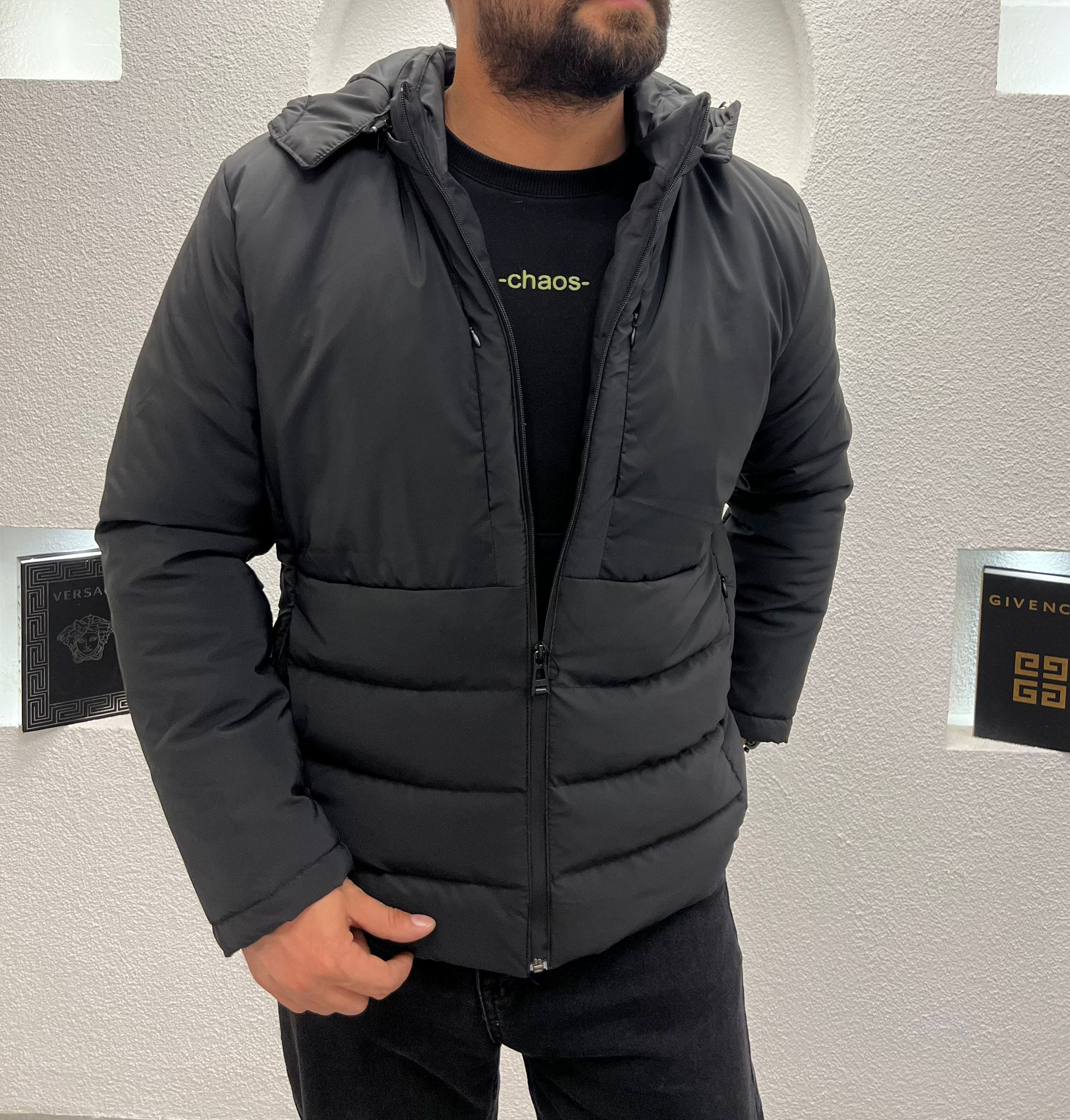 Kapüşonlu Erkek Şişme Mont Siyah