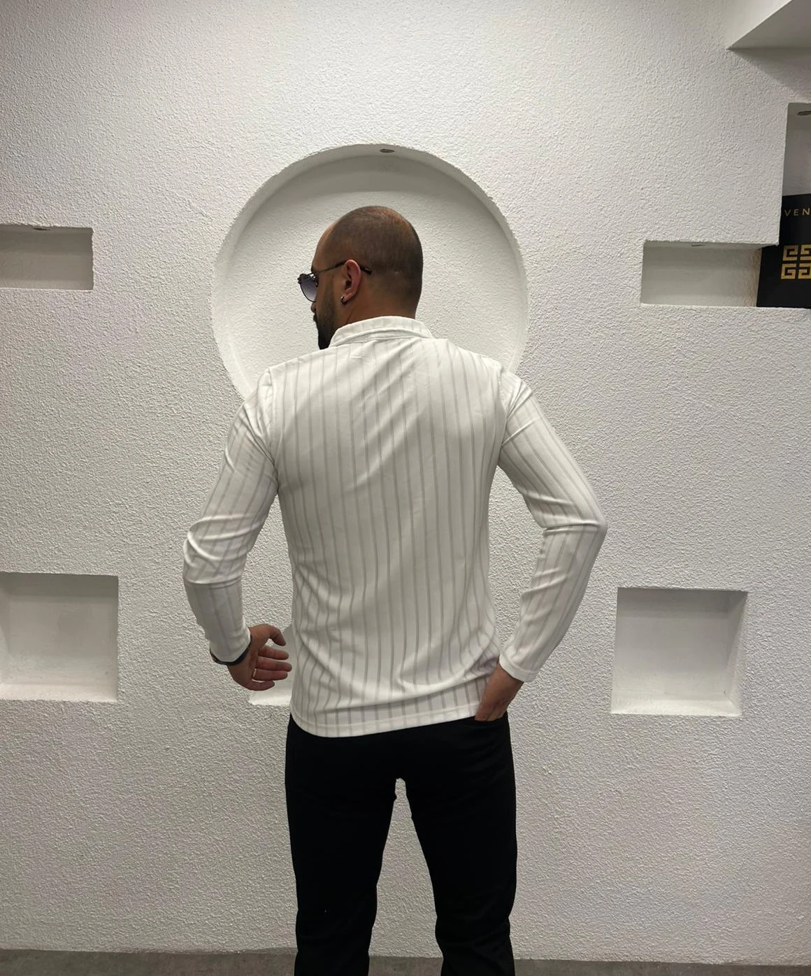 Polo Yaka Fermuarlı Erkek Sweatshirt - Beyaz