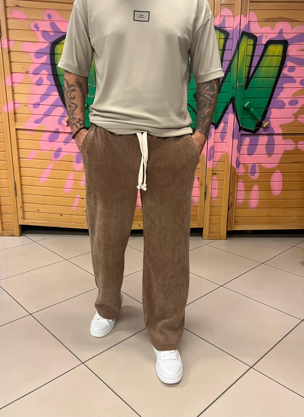 Kadife Kumaş Vizon Pantolon Baggy Kalıp