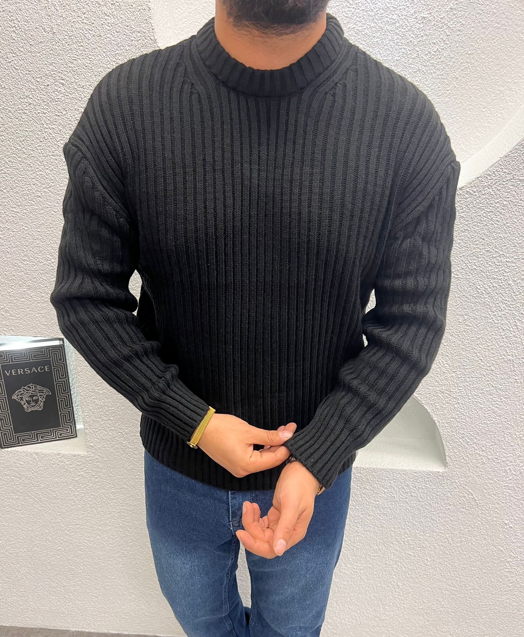 Bisiklet Yaka Kalın Triko Kazak Siyah