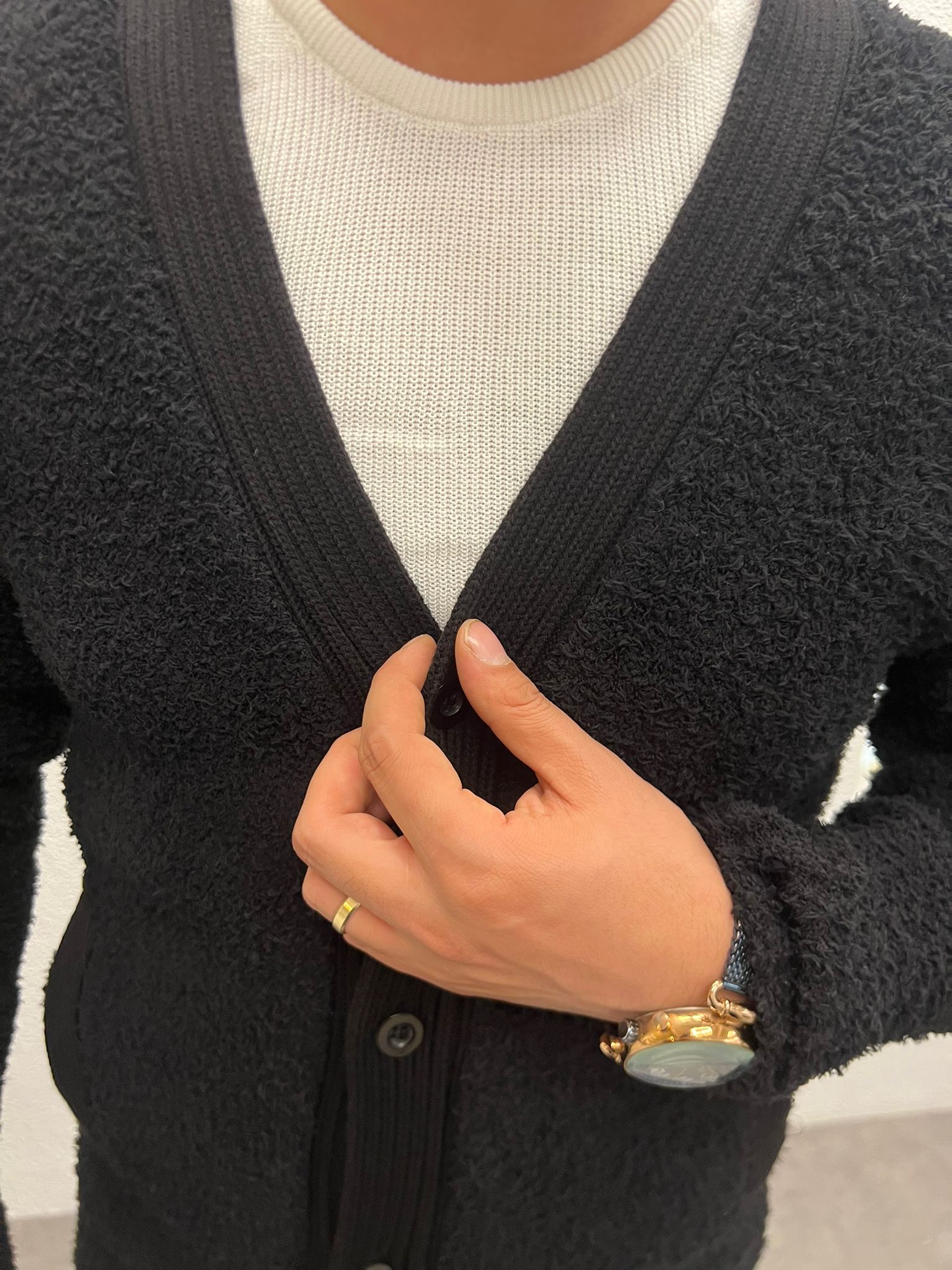 Peluş Kumaş Ön Kapamalı Kalın Erkek Hırka Siyah