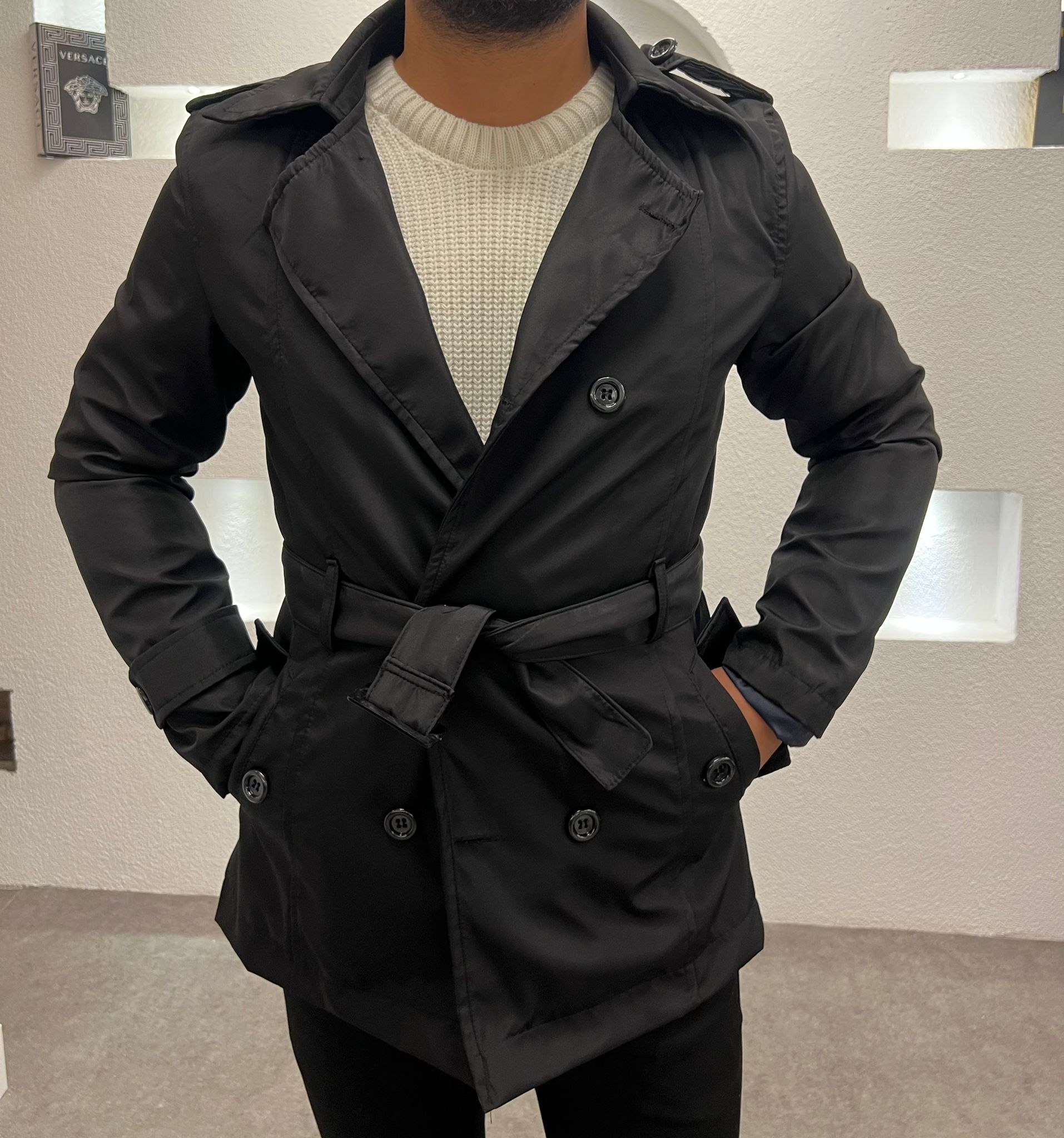 Choobie Erkek Slim Fit Astarlı Kemerli  Siyah Trençkot | Mevsimlik Şık ve Rahat Dış Giyim Modeli