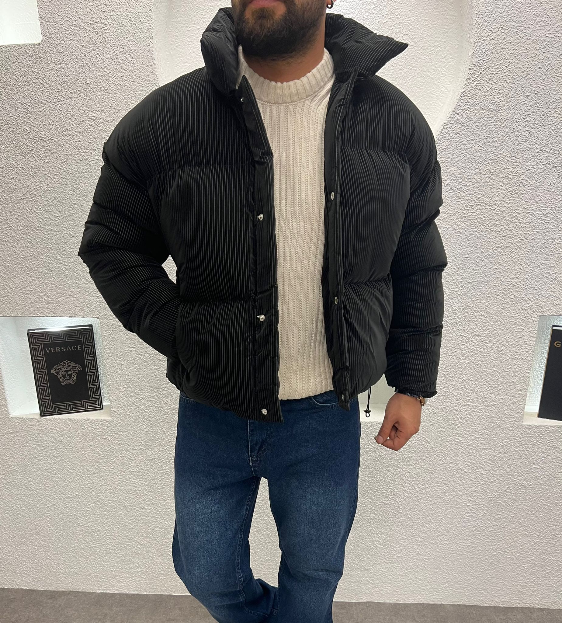 Şişme Desenli Crop Erkek Mont 