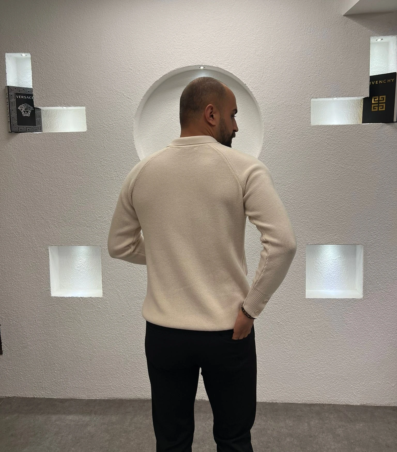 Erkek Regular Fit Düğme Detaylı Pola Yaka Triko Kazak - Krem