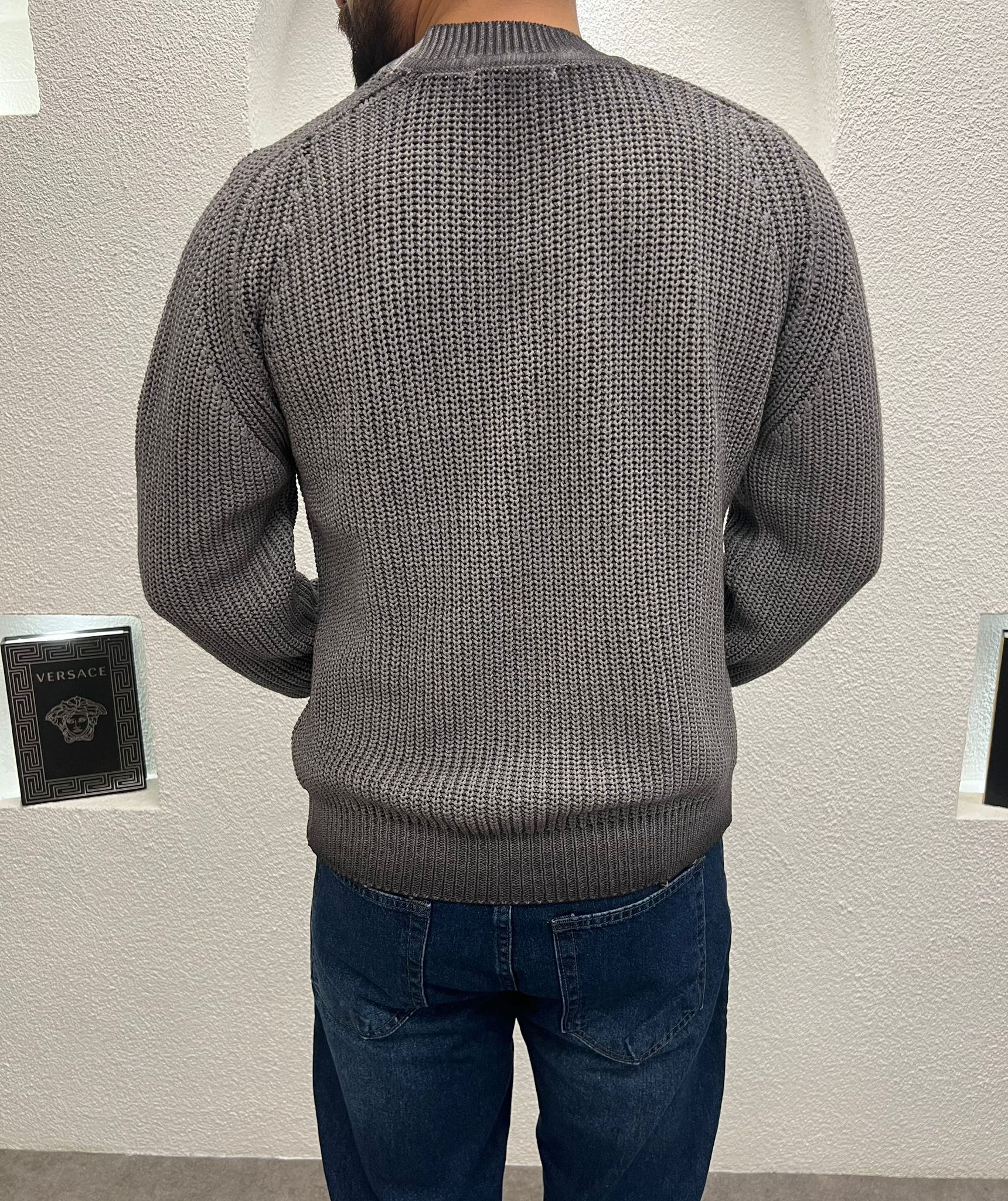 Yıkamalı Efekt Sıfır Yaka Kalın Örme Triko Kazak