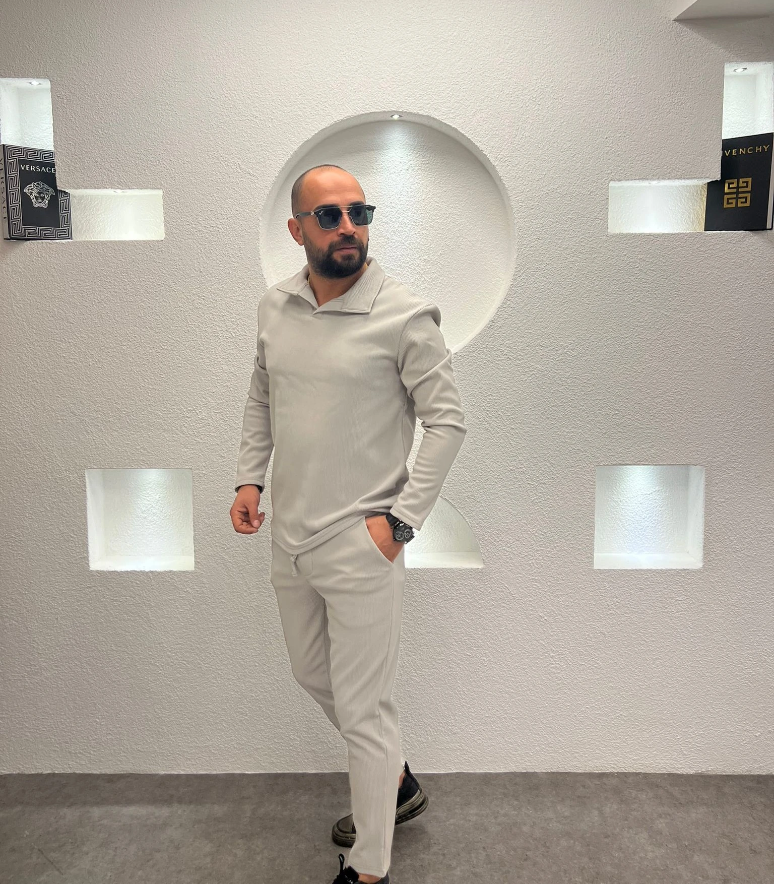 Slim Fit Polo Yaka Jogger Takım - Gri