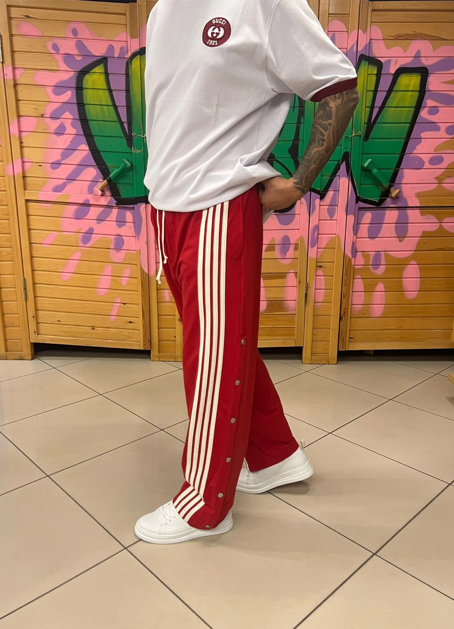 Şeritli Baggy Kalıp Kırmızı Eşofman Altı  