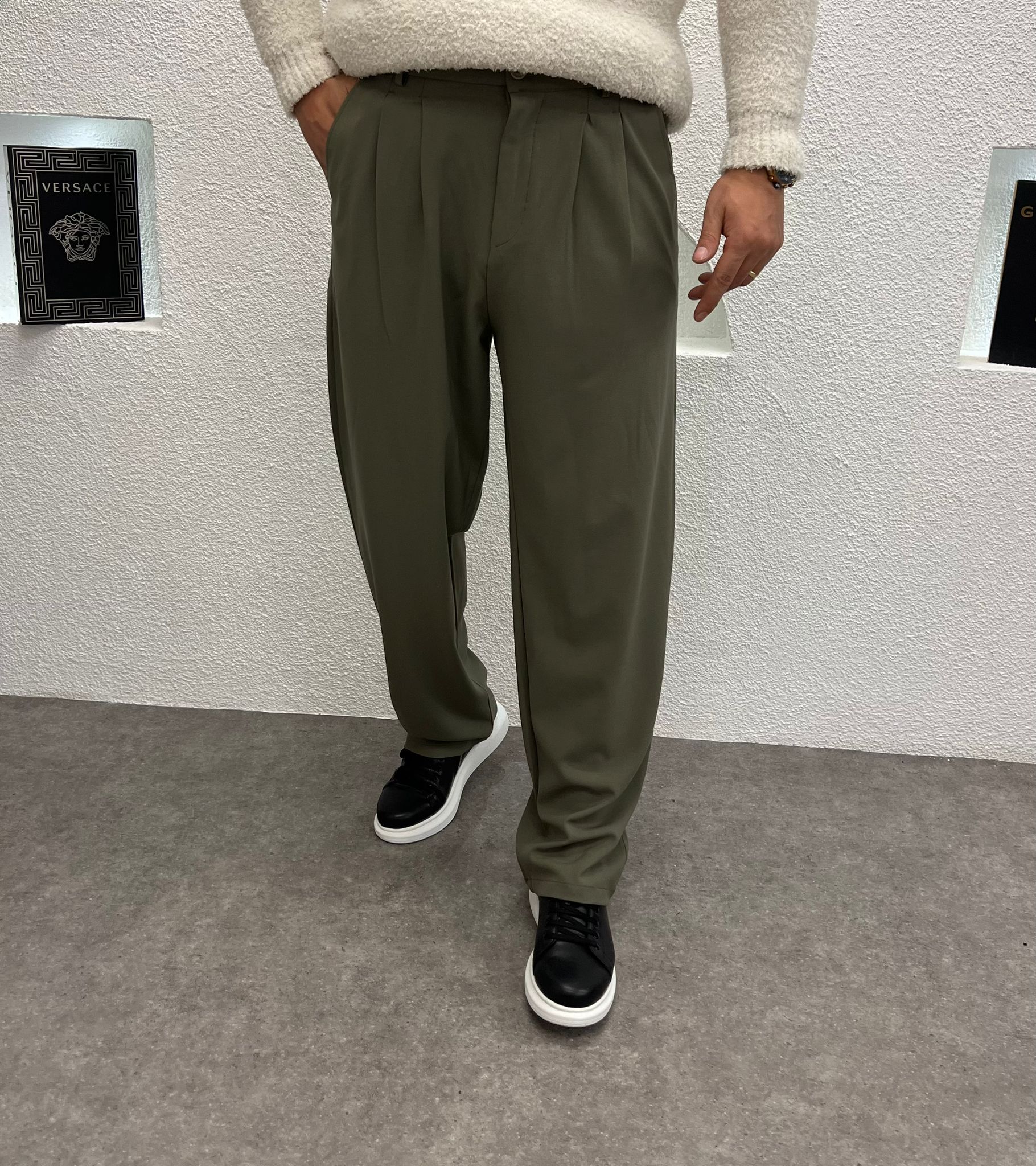 Baggy Kalıp Kışlık Kumaş Pantolon Yeşil