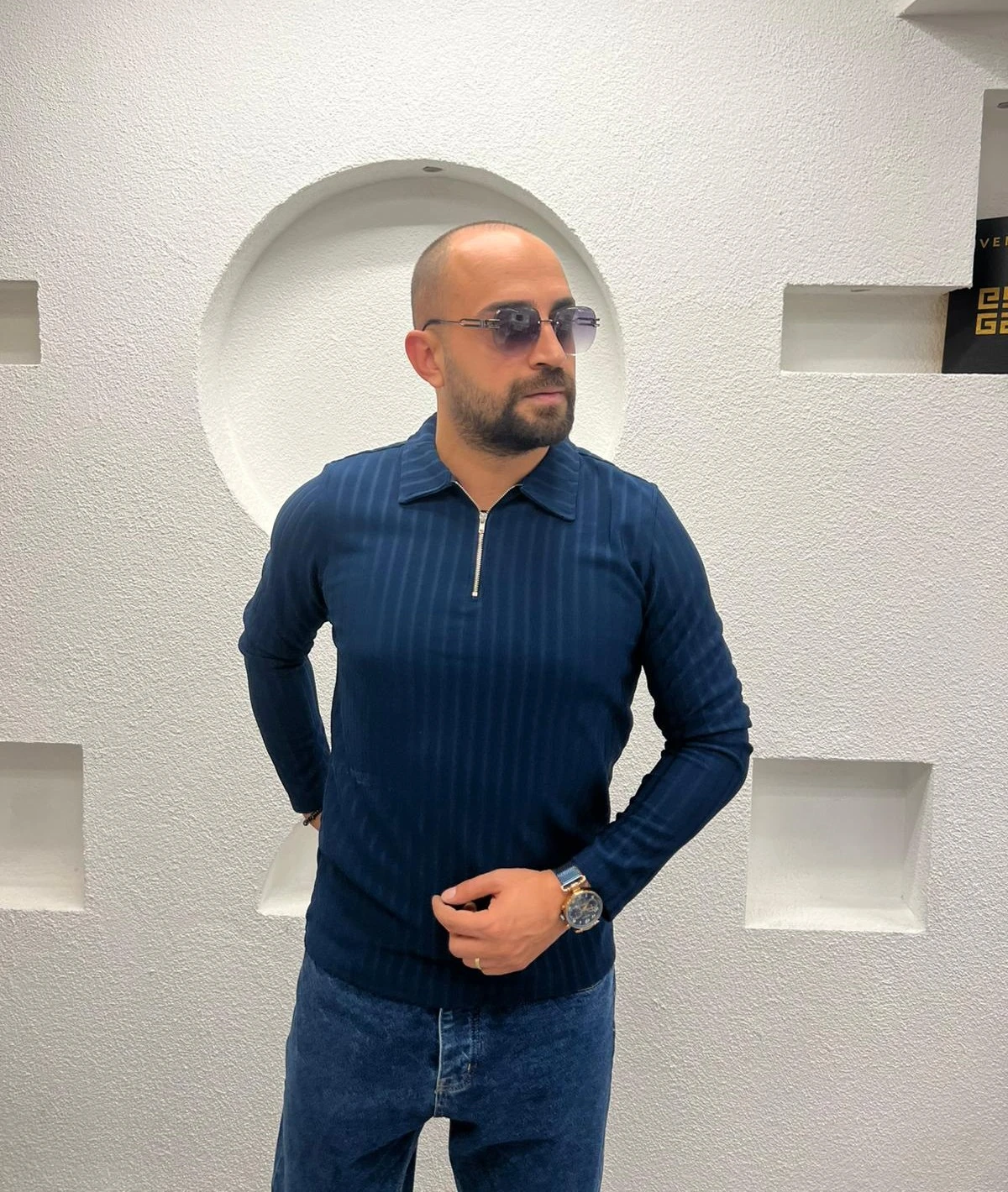 Polo Yaka Fermuarlı Erkek Sweatshirt -  Lacivert