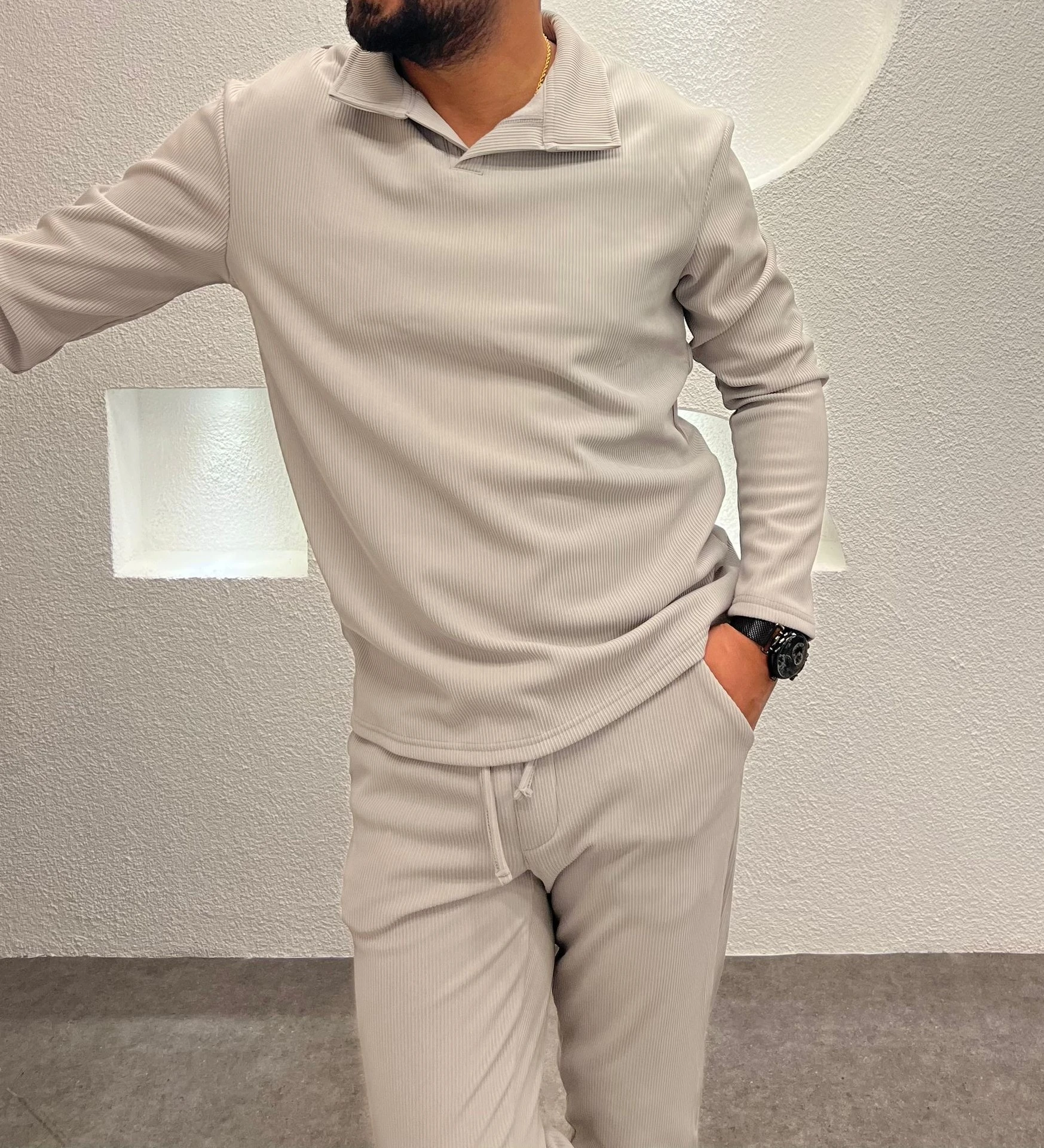 Slim Fit Polo Yaka Jogger Takım - Gri