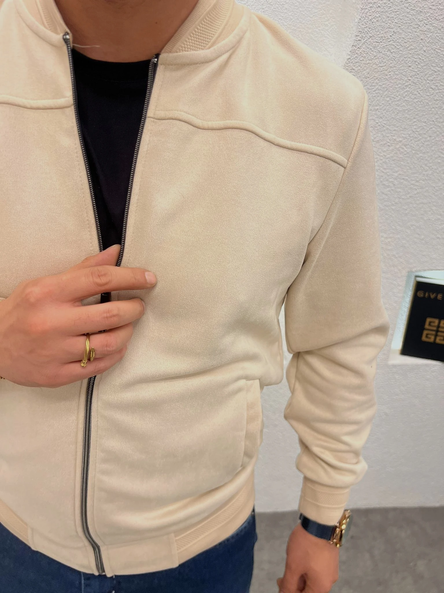 Hakim Yaka Nubuk Erkek Ceket Krem 