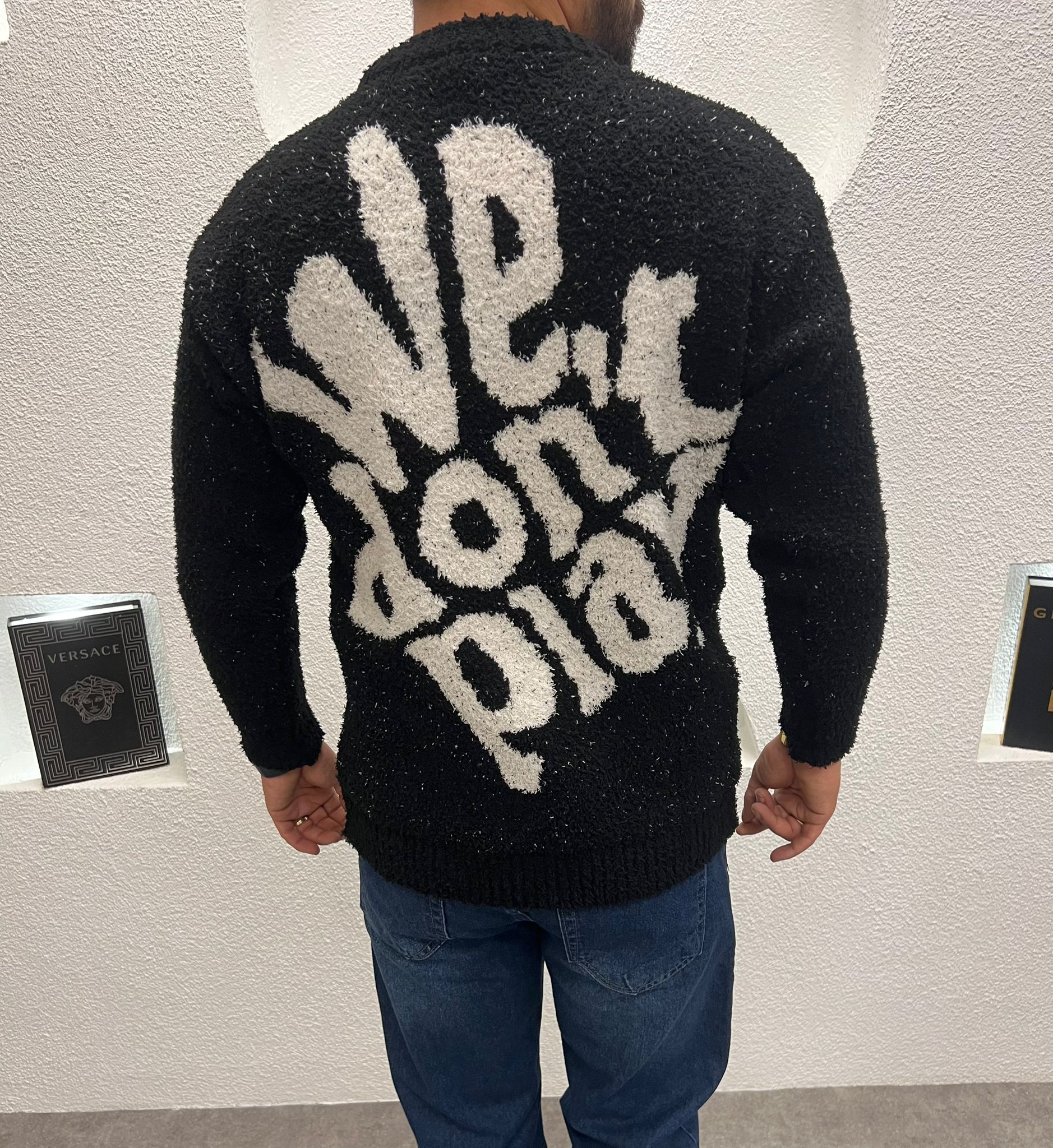 Erkek Kışlık Peluş Kazak Siyah