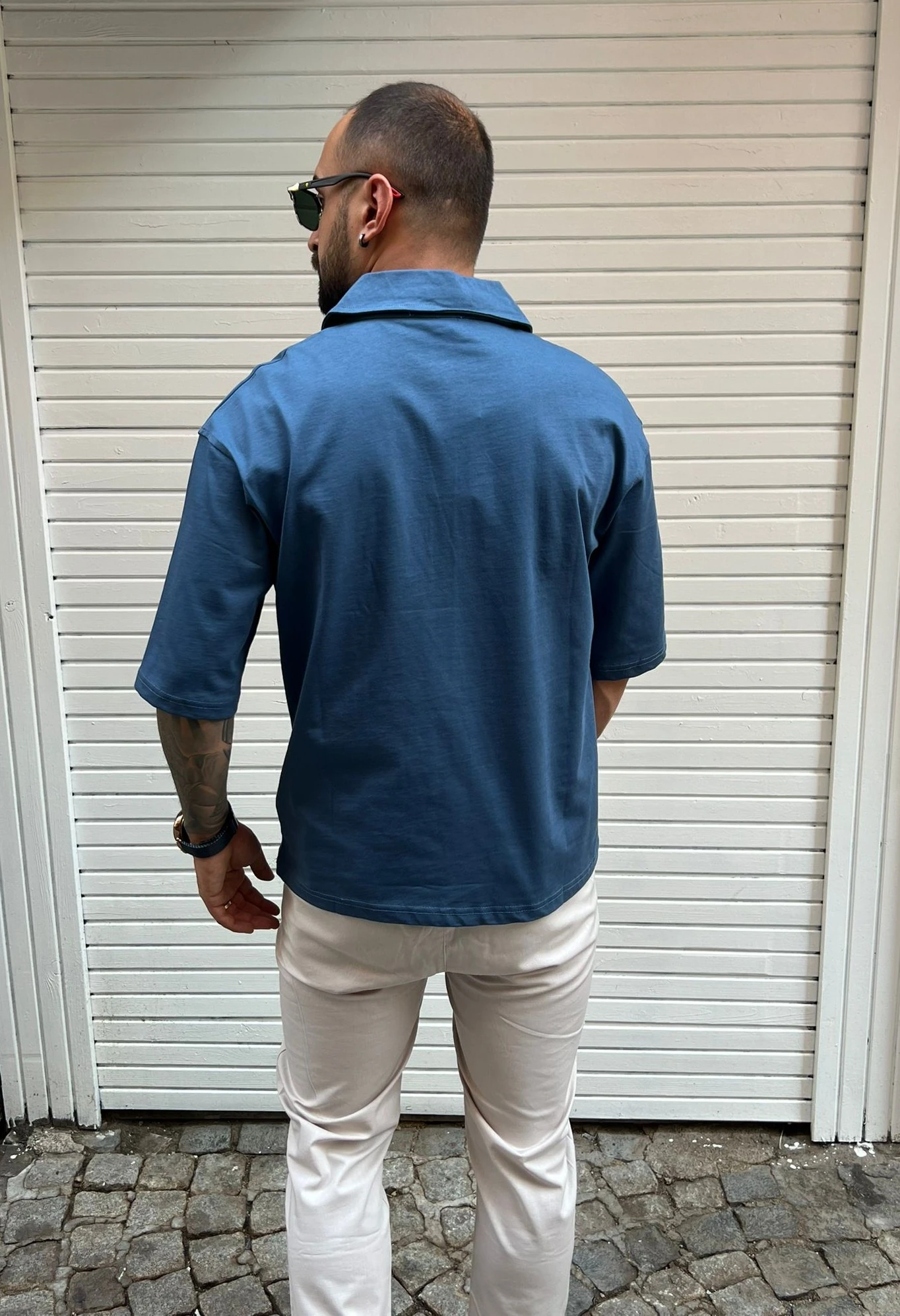 Polo Yaka Mavi Oversize T-shirt 