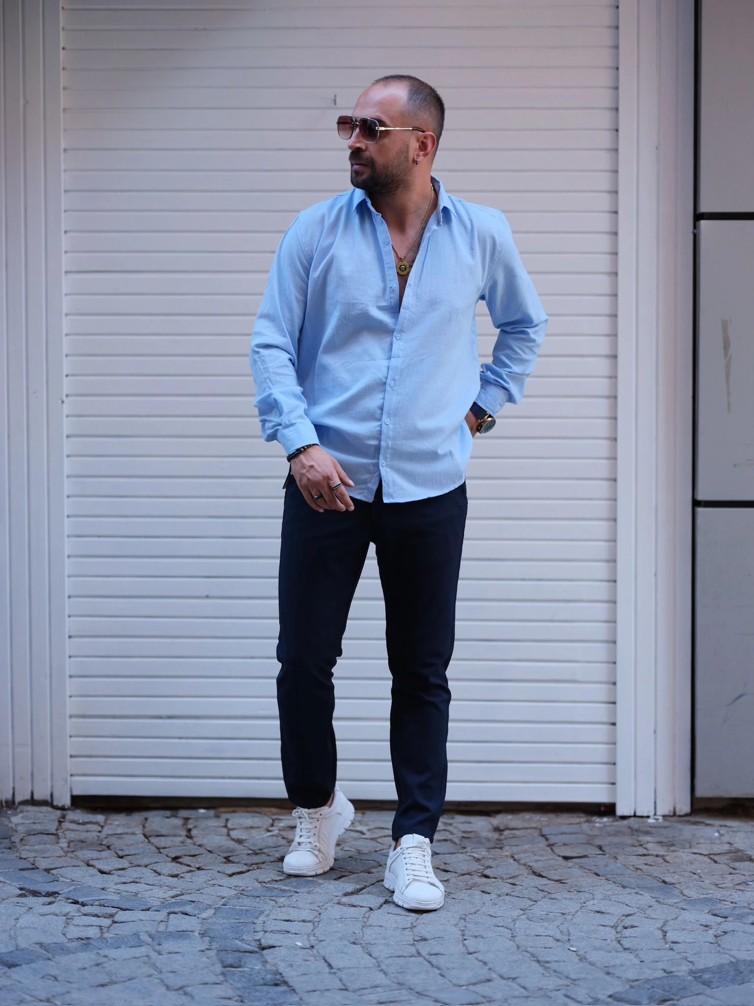 Slim Fit Buz Mavi Uzun Kol Gömlek (CHB 10005