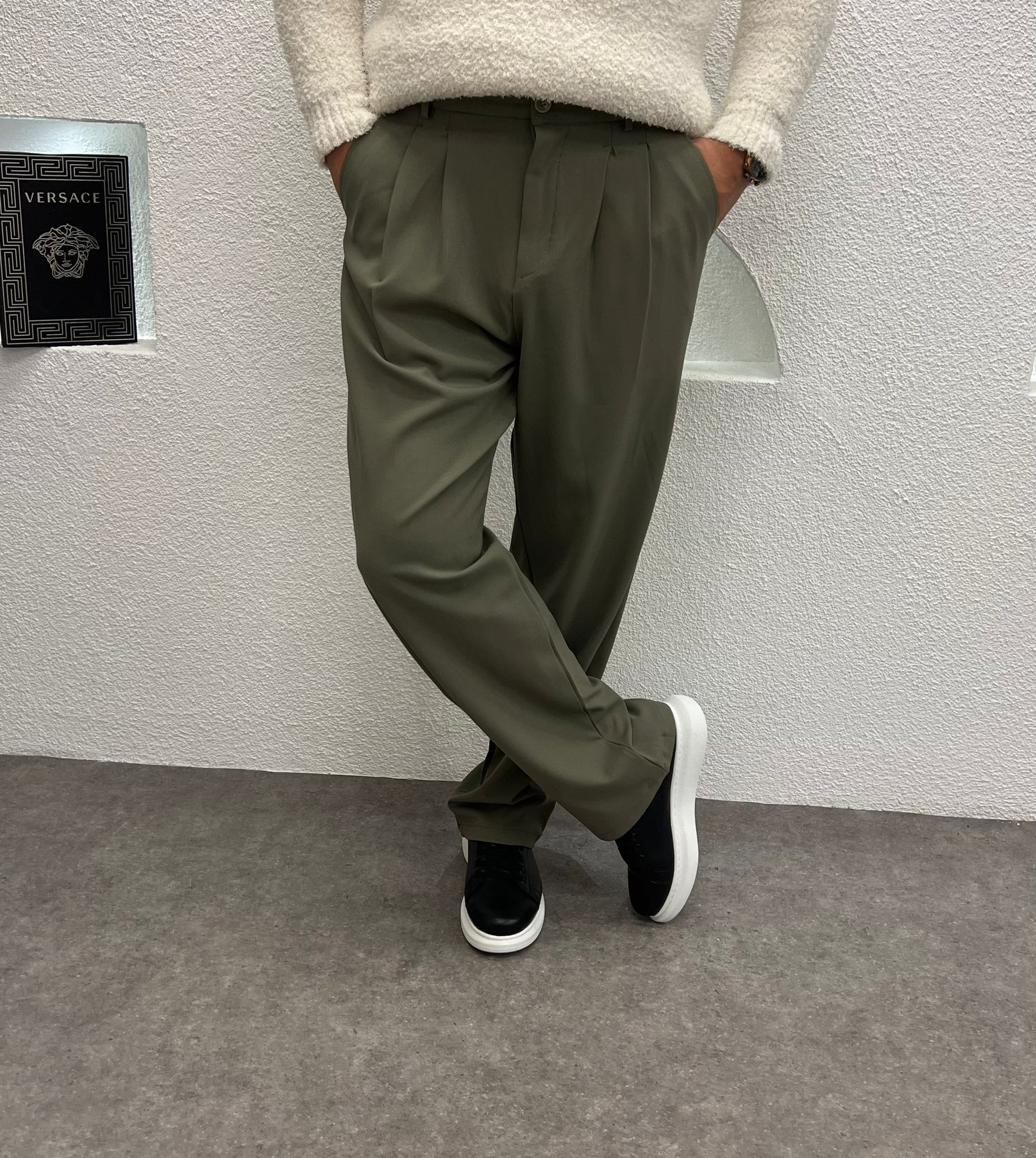 Baggy Kalıp Kışlık Kumaş Pantolon Yeşil