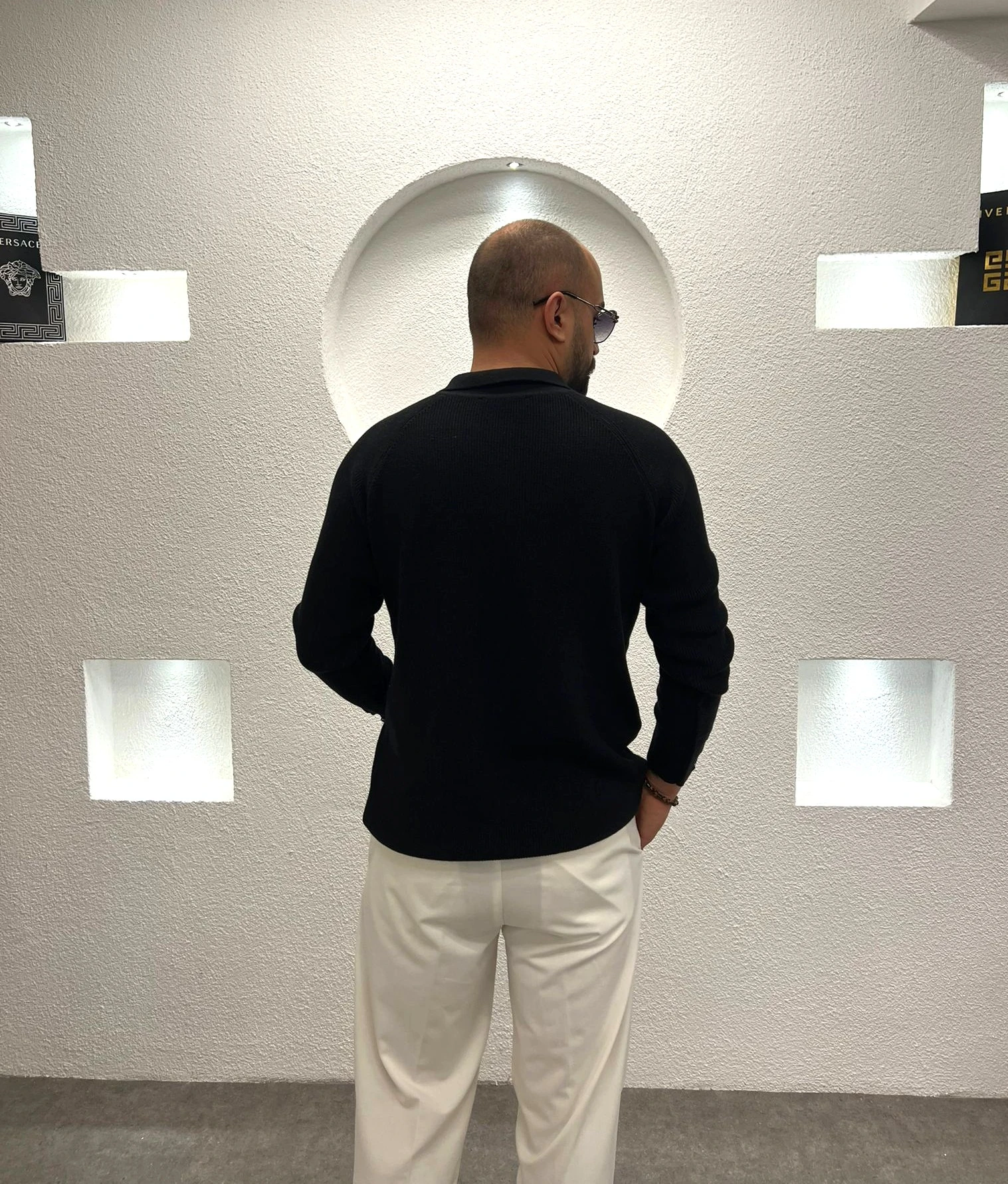 Erkek Regular Fit Düğme Detaylı Pola Yaka Triko Kazak - Siyah