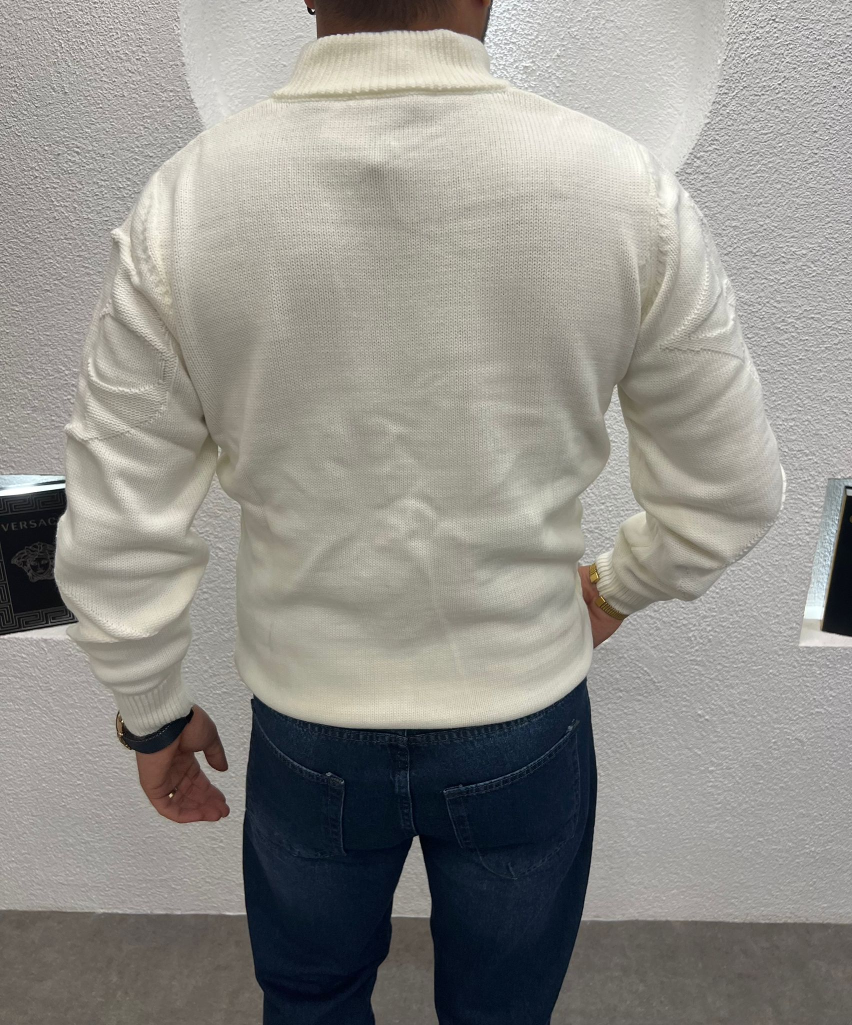 Yarım Fermuarlı Dik Yaka Desenli Kalın Kazak ( CB 2058 )