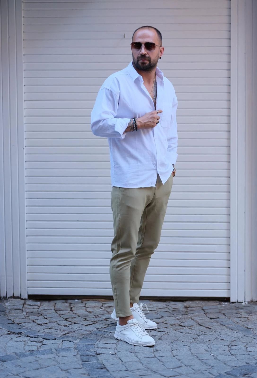 Oversize Cepli Beyaz Keten Gömlek ( CHB 10005 )