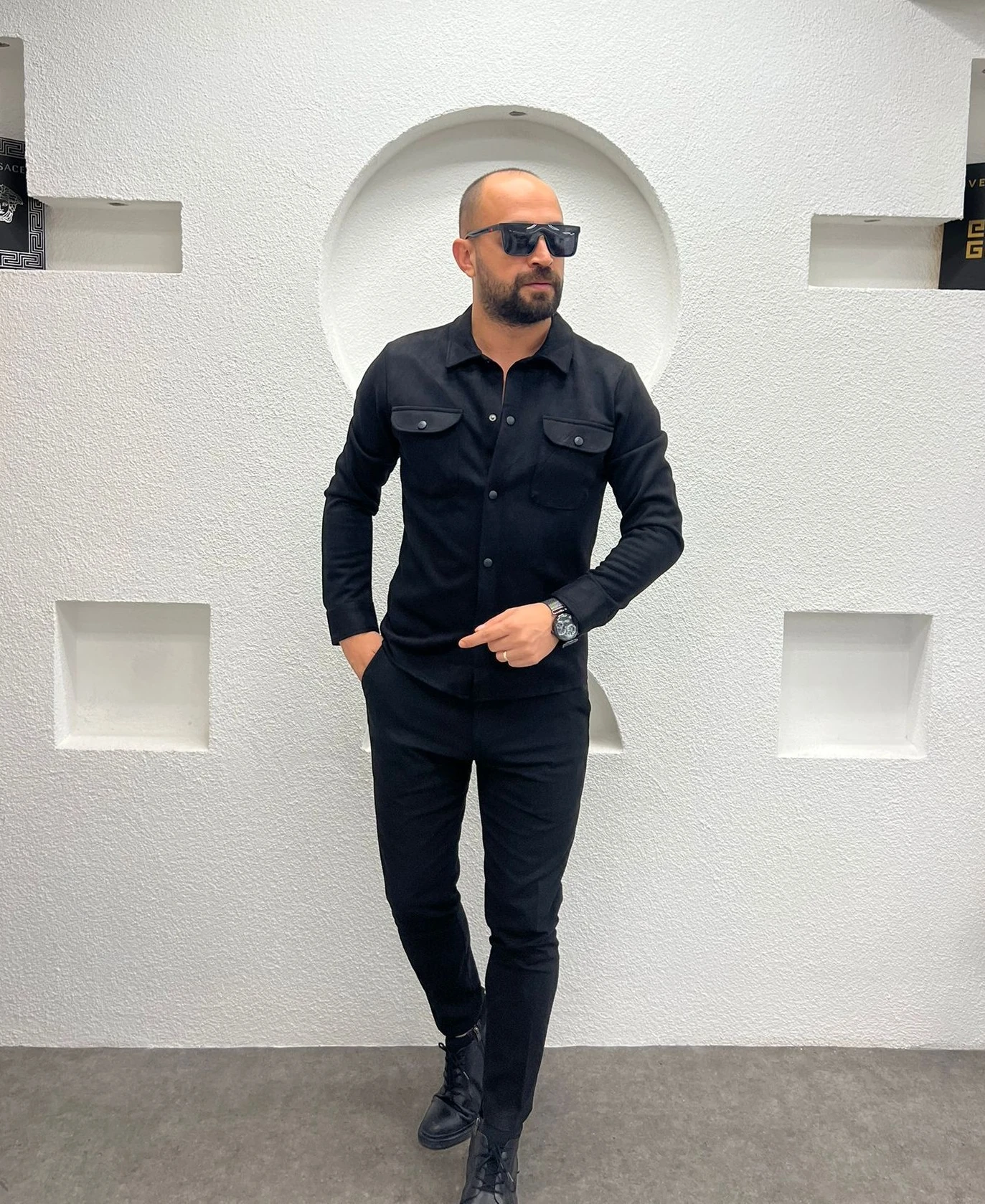 Nubuk Çift Cepli Erkek Siyah Gömlek - Ceket 