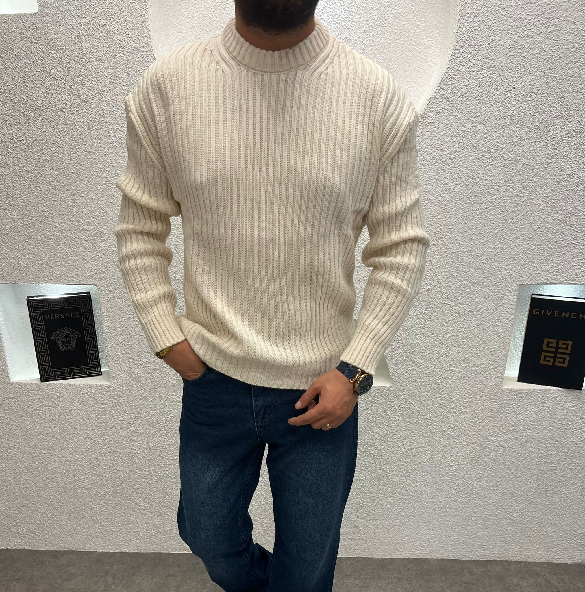 Bisiklet Yaka Kalın Triko Kazak Taba