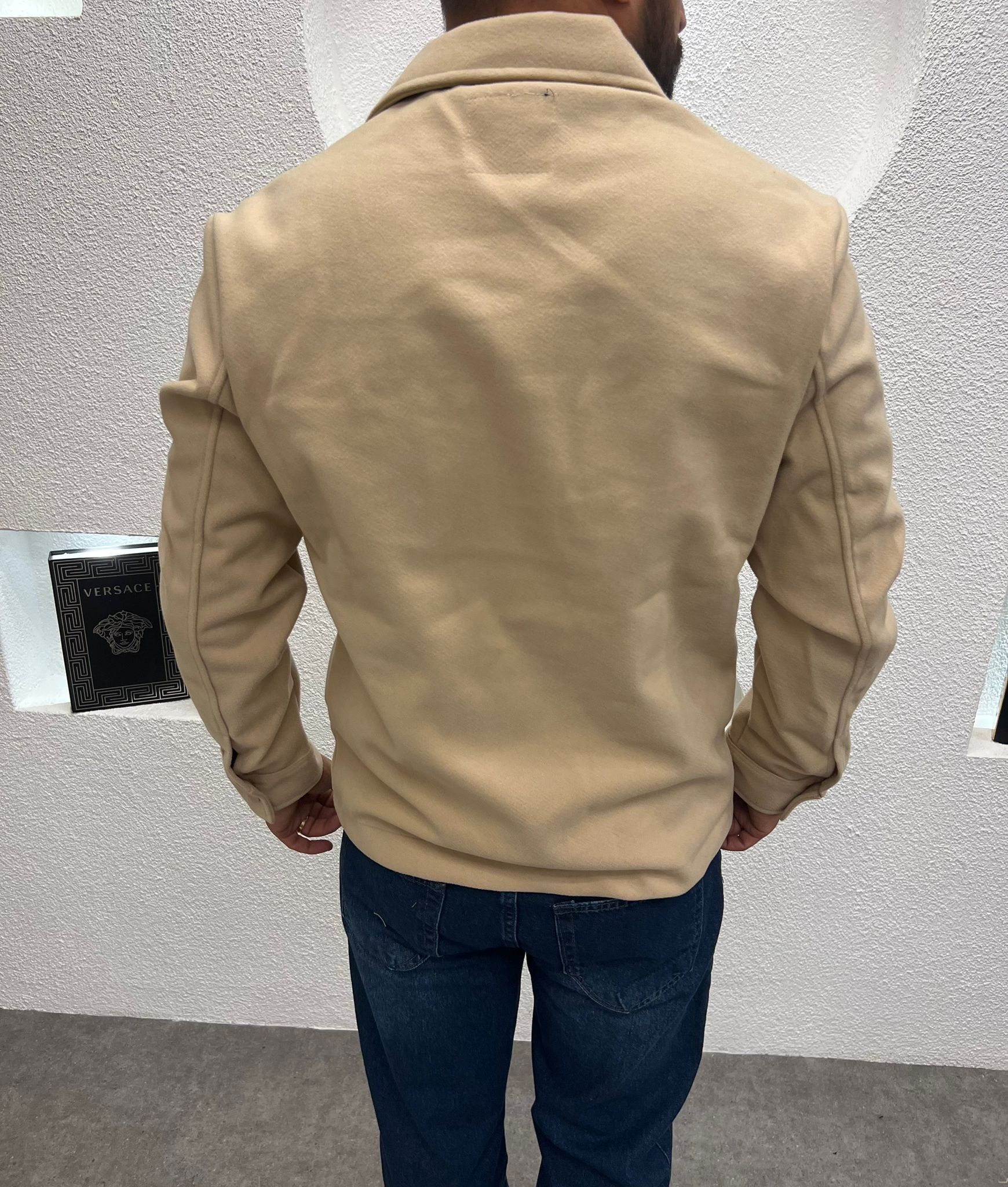 Erkek Kaşe Kumaş Cepli Shacket Ceket Krem