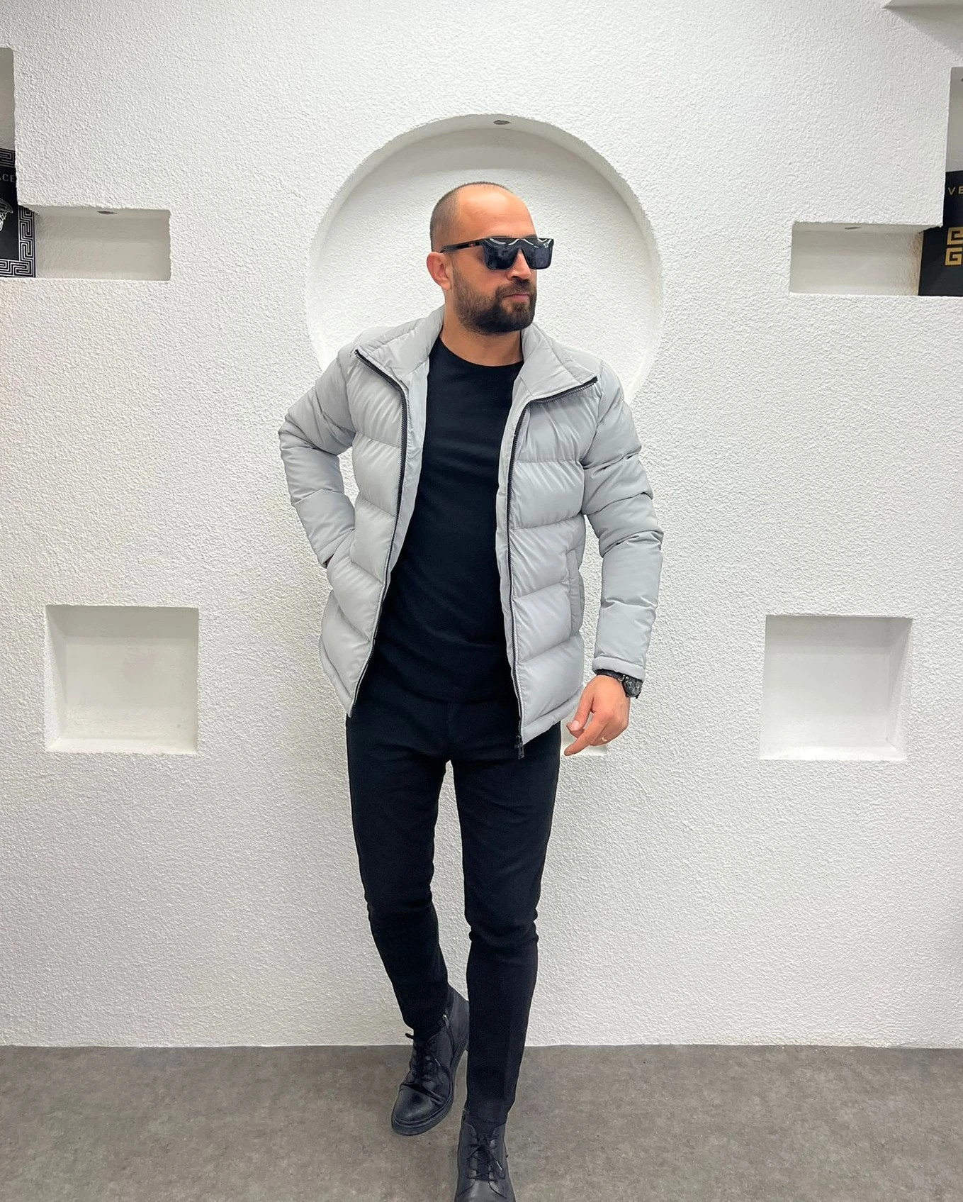 Dik Yaka Şişme Deri Mont 