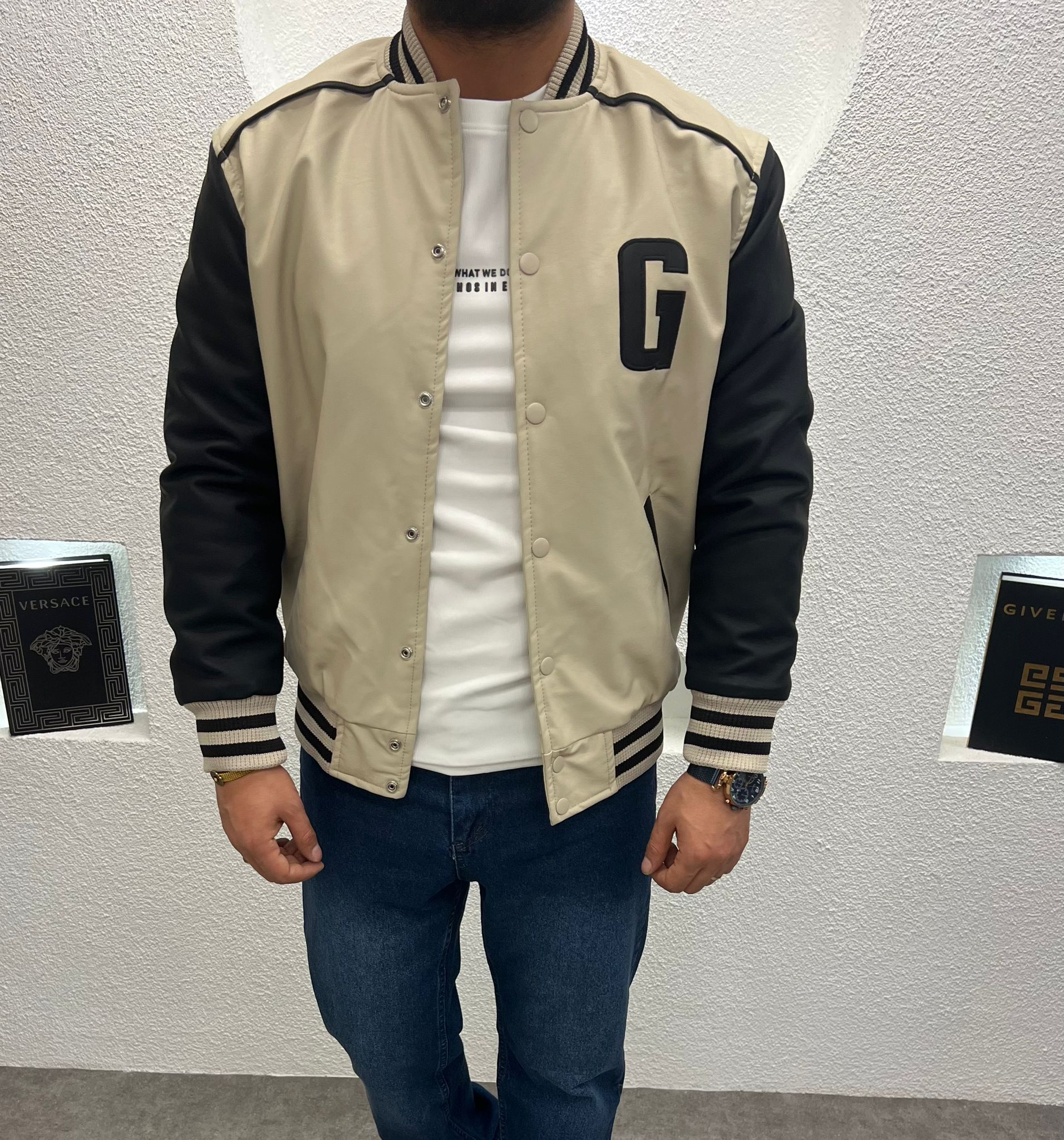 Baskılı Hakim Yaka Kalın Kolej Mont