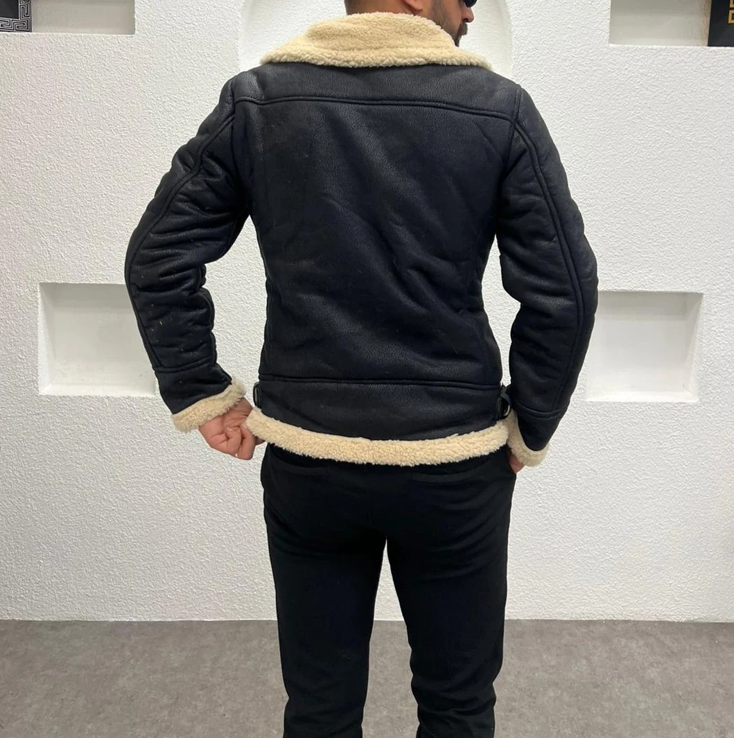 Erkek Napa Deri İçi Kürklü Fermuarlı Kışlık Mont