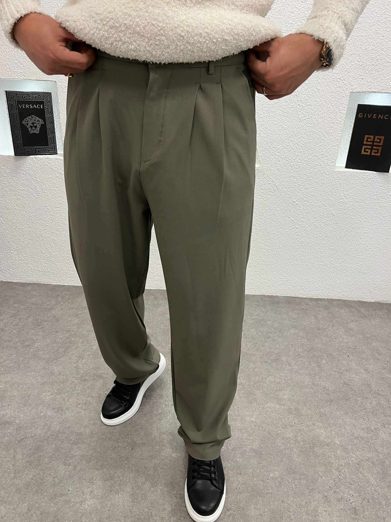 Baggy Kalıp Kışlık Kumaş Pantolon Yeşil