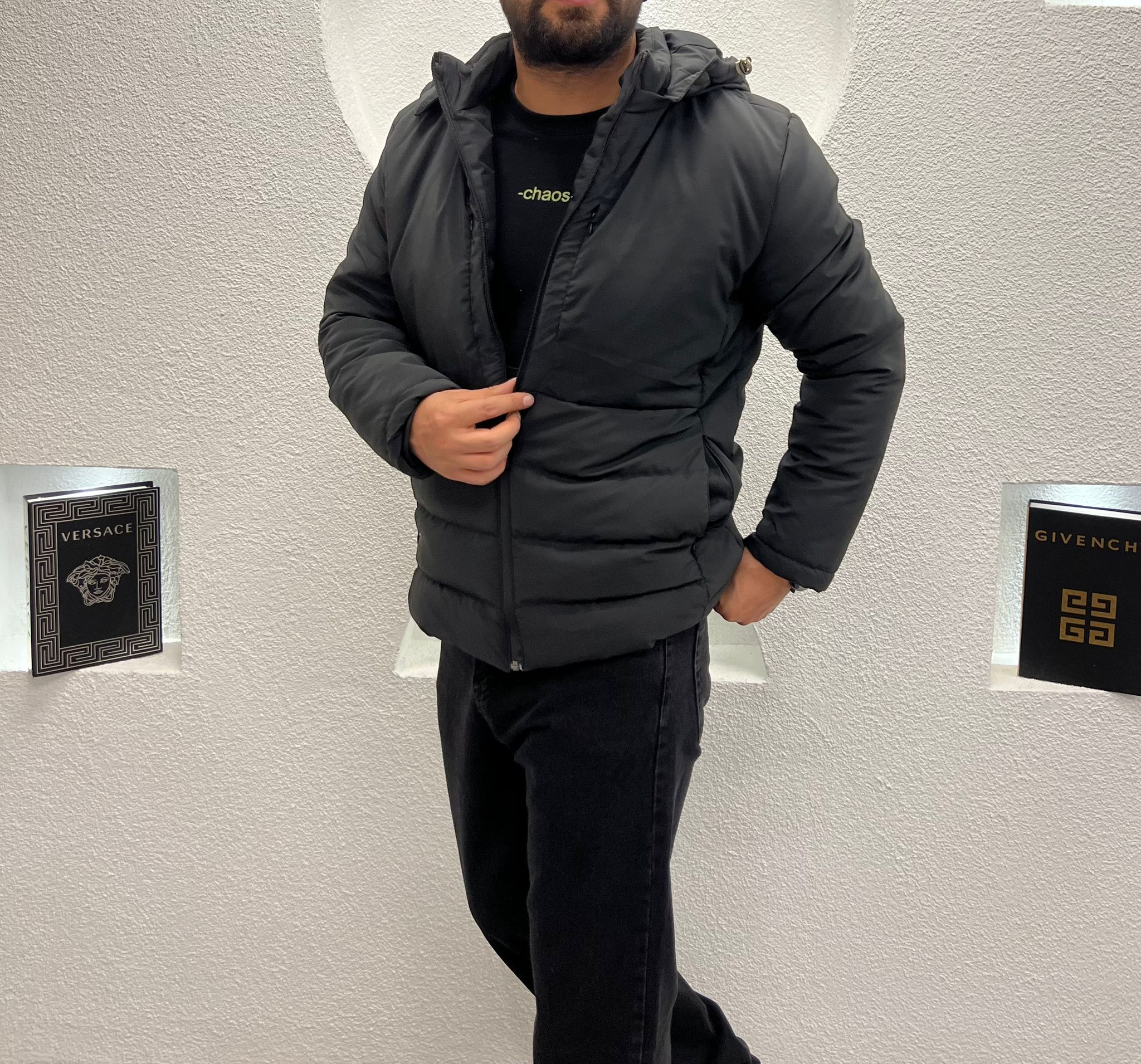 Kapüşonlu Erkek Şişme Mont Siyah