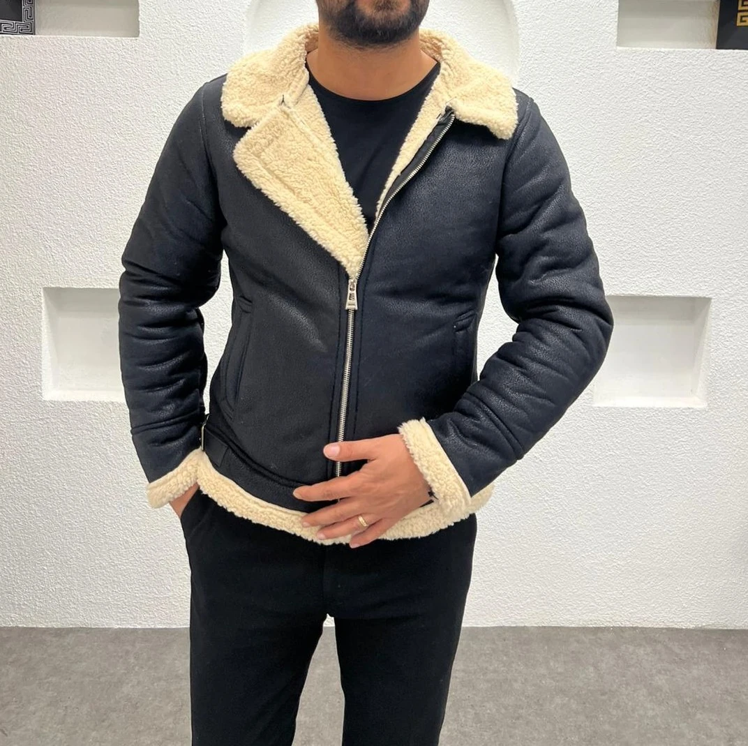 Erkek Napa Deri İçi Kürklü Fermuarlı Kışlık Mont