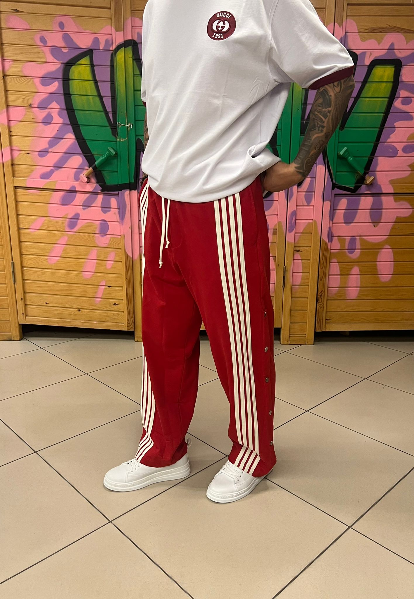 Şeritli Baggy Kalıp Kırmızı Eşofman Altı  