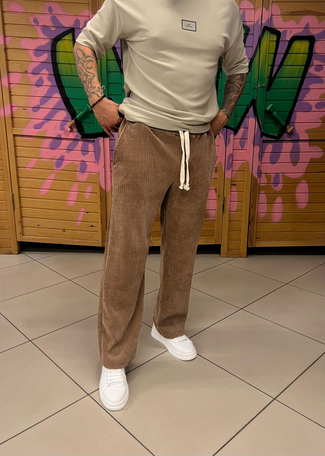 Kadife Kumaş Vizon Pantolon Baggy Kalıp