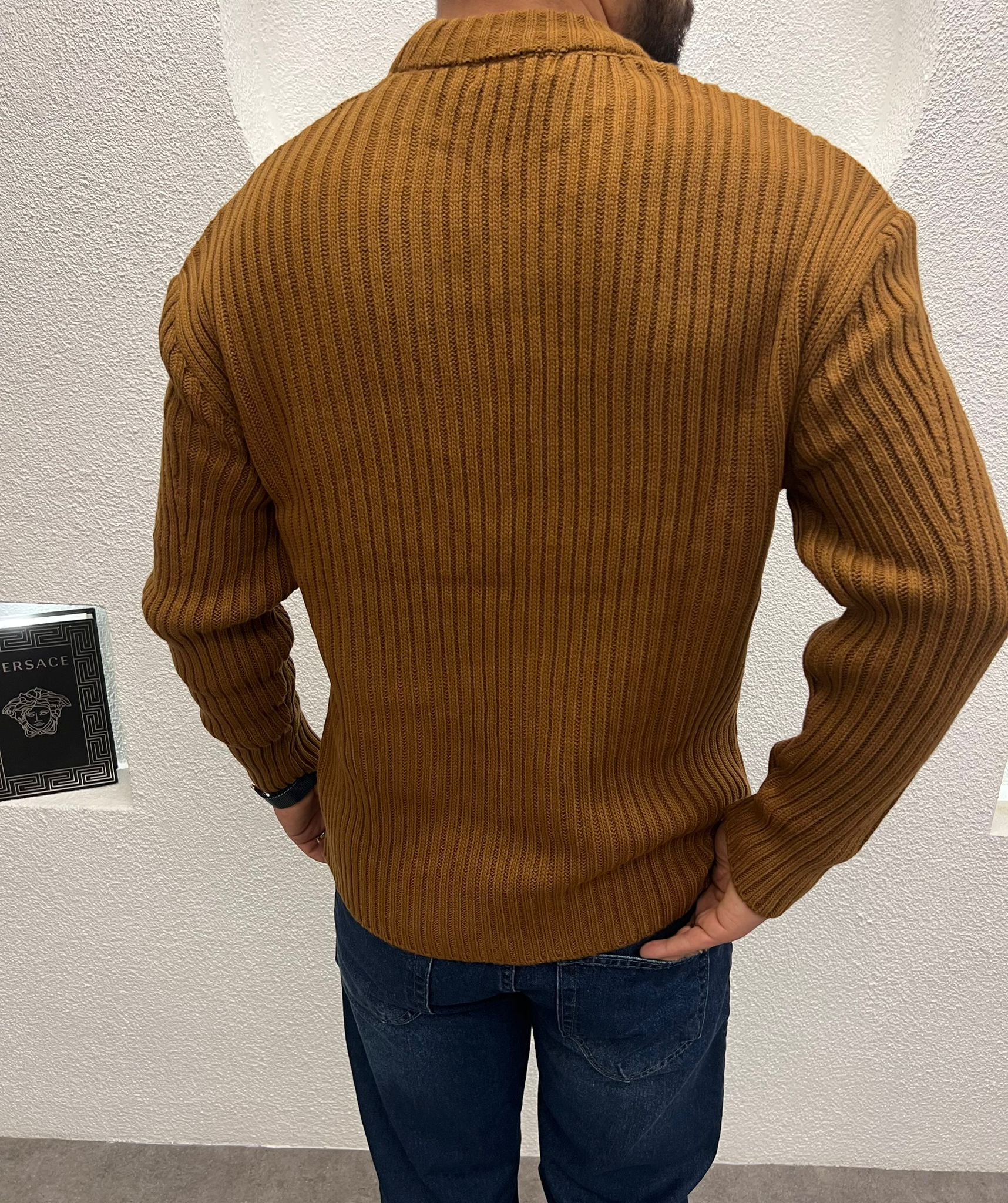 Bisiklet Yaka Kalın Triko Kazak Taba