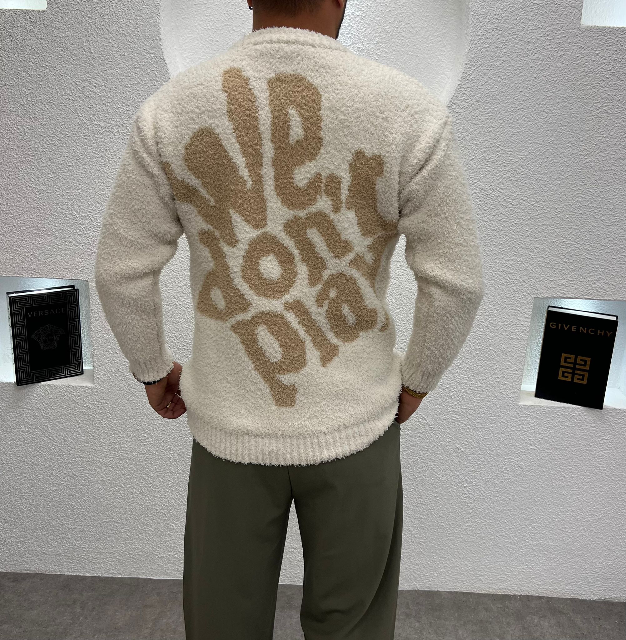 Erkek Kışlık Peluş Kazak Krem