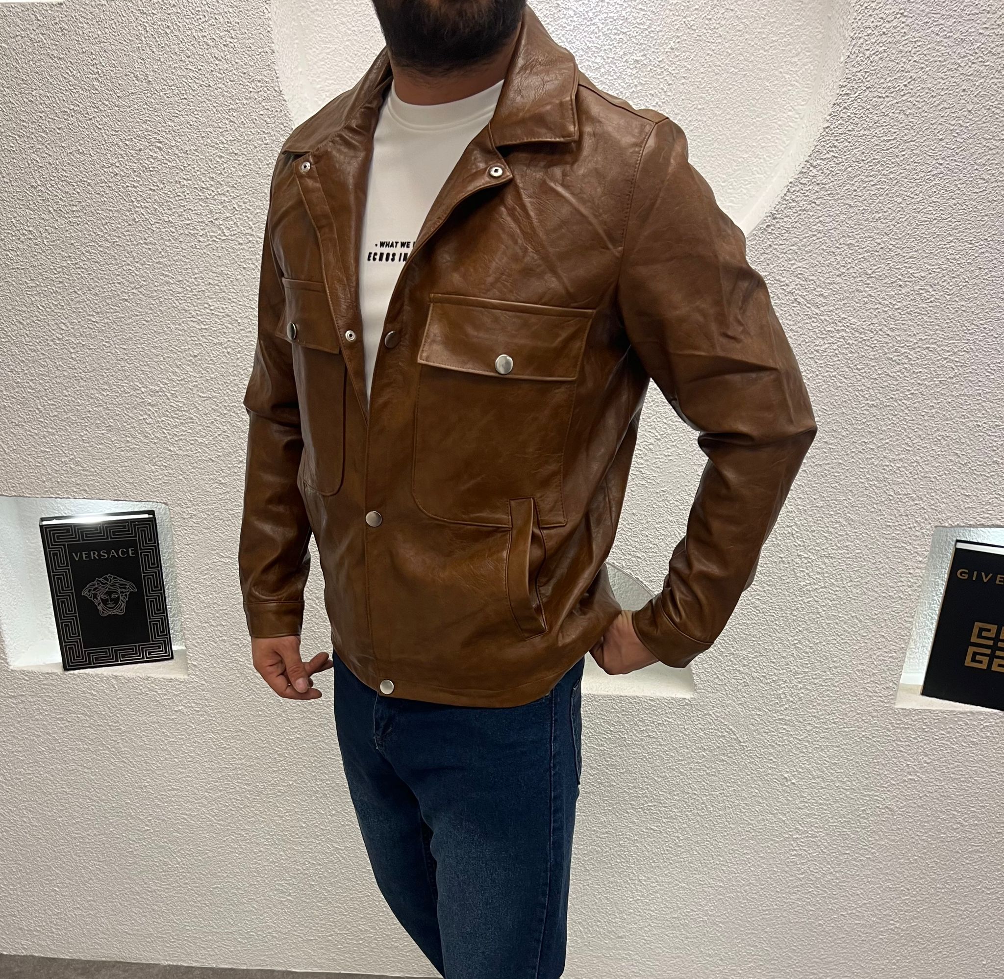 Erkek Premium Cep Detaylı Deri Ceket