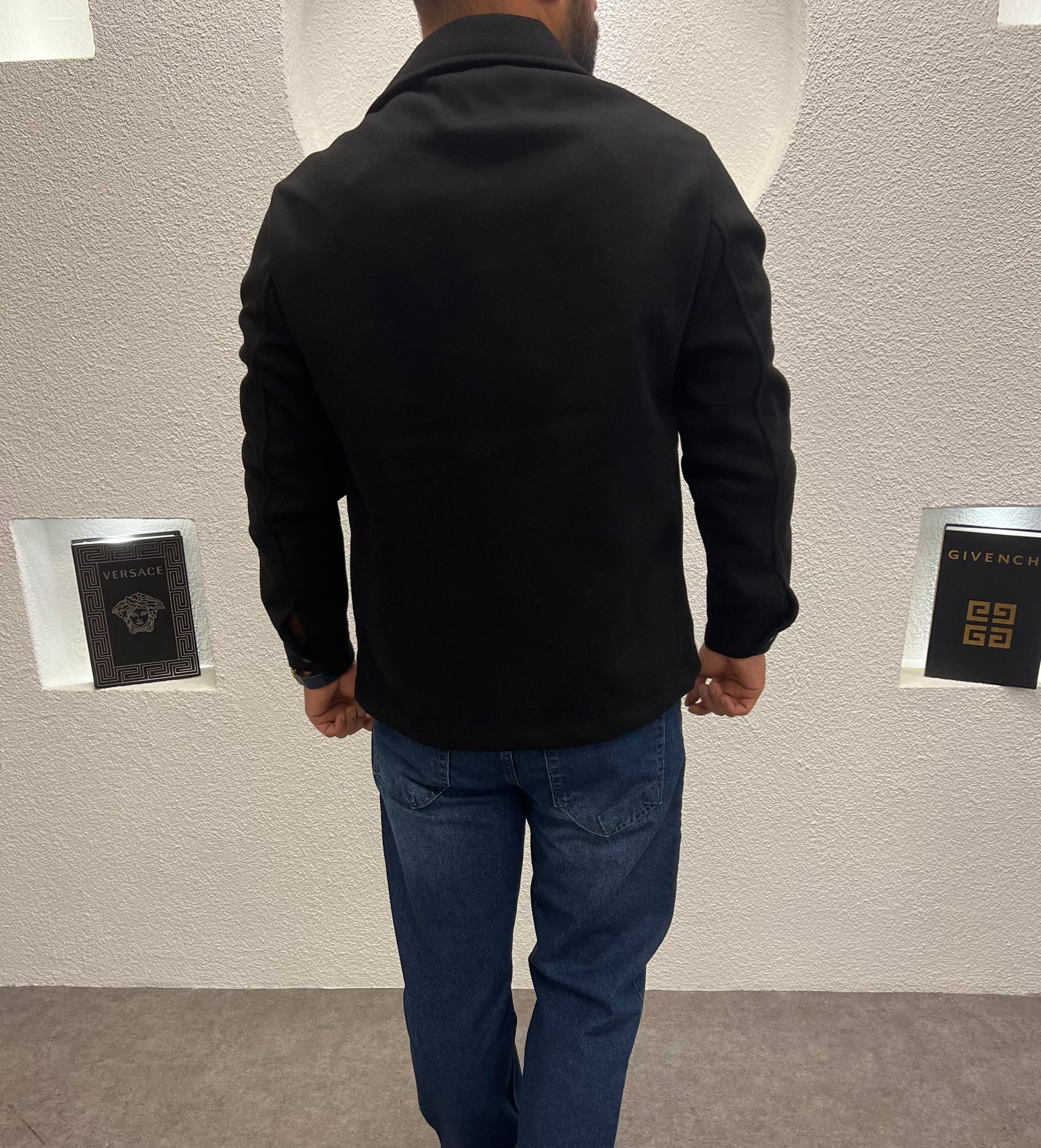 Erkek Kaşe Kumaş Cepli Shacket Ceket Siyah