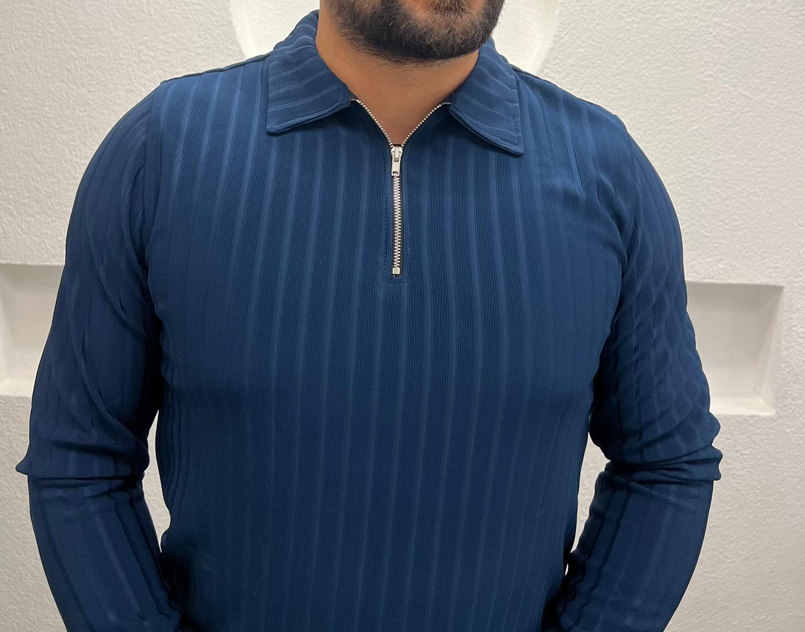 Polo Yaka Fermuarlı Erkek Sweatshirt -  Lacivert